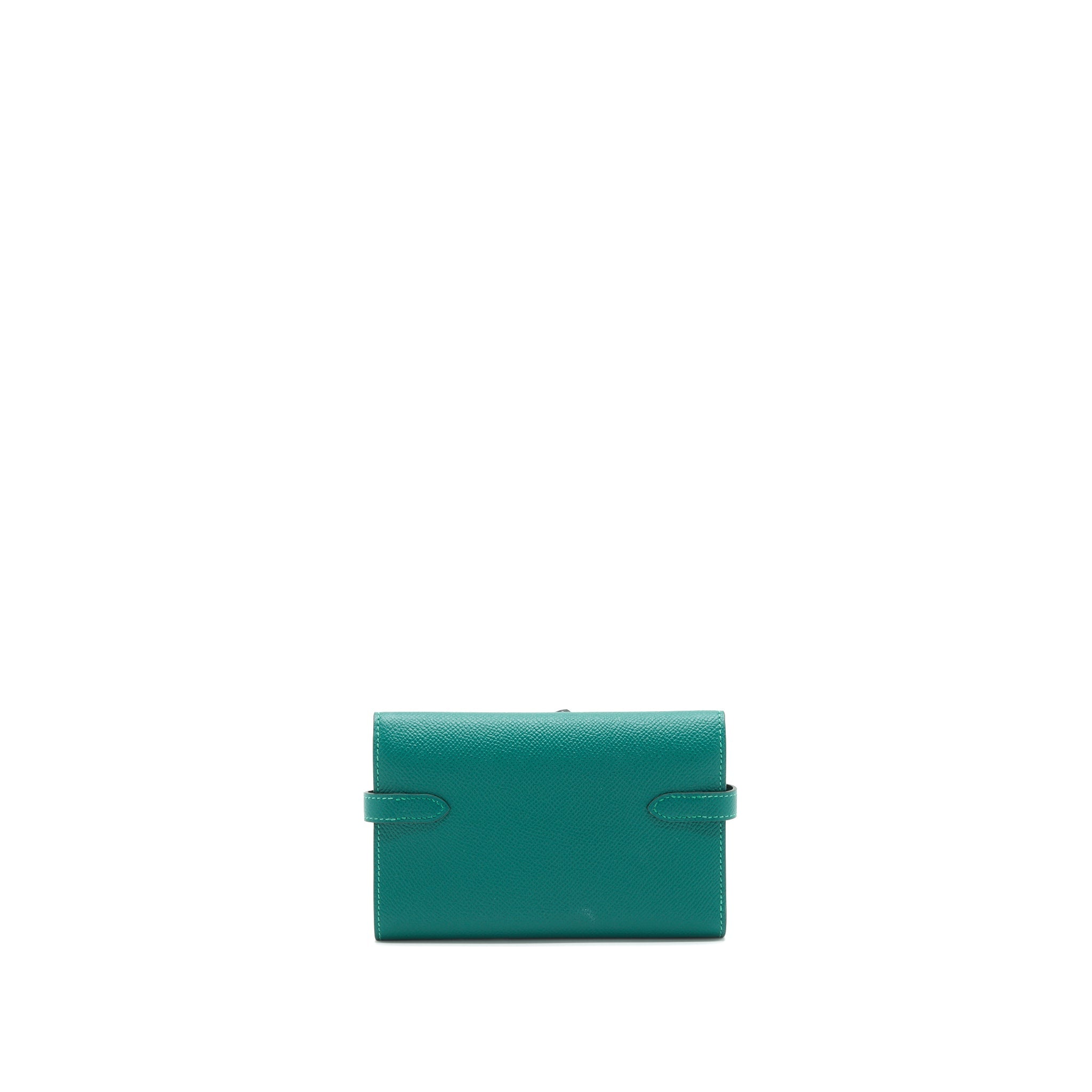 HERMES KELLY COMPACT WALLET GREEN EPSOM GHW