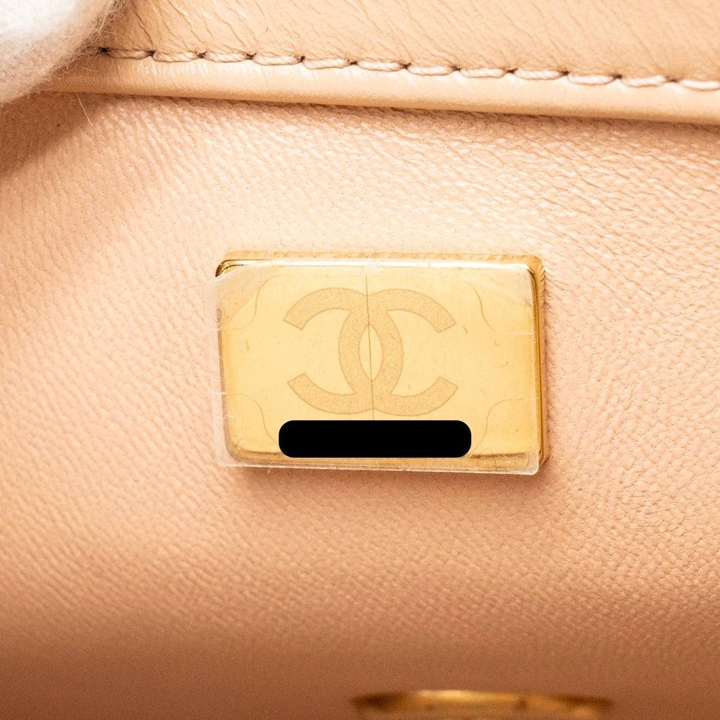 CHANEL GOLD CRUSH FLAP BAG CALFSKIN BEIGE GHW (MICROCHIP)