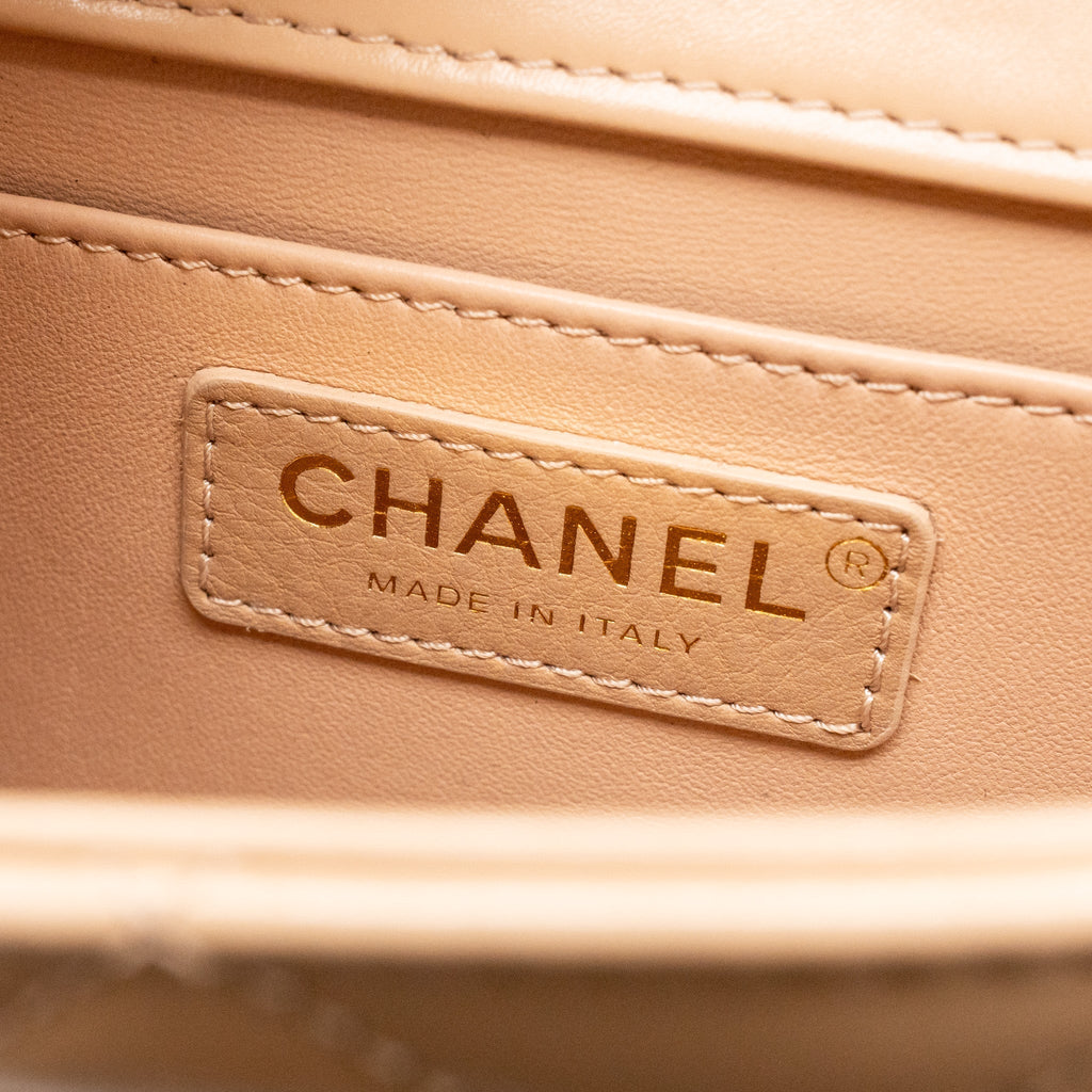 CHANEL GOLD CRUSH FLAP BAG CALFSKIN BEIGE GHW (MICROCHIP)
