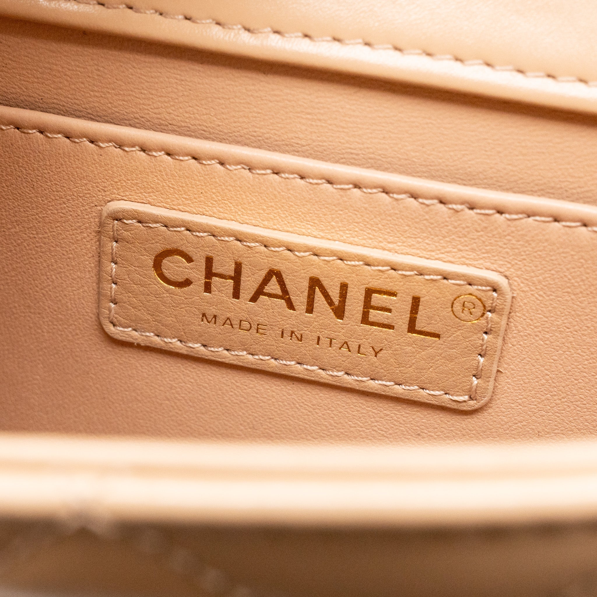 CHANEL GOLD CRUSH FLAP BAG CALFSKIN BEIGE GHW (MICROCHIP)