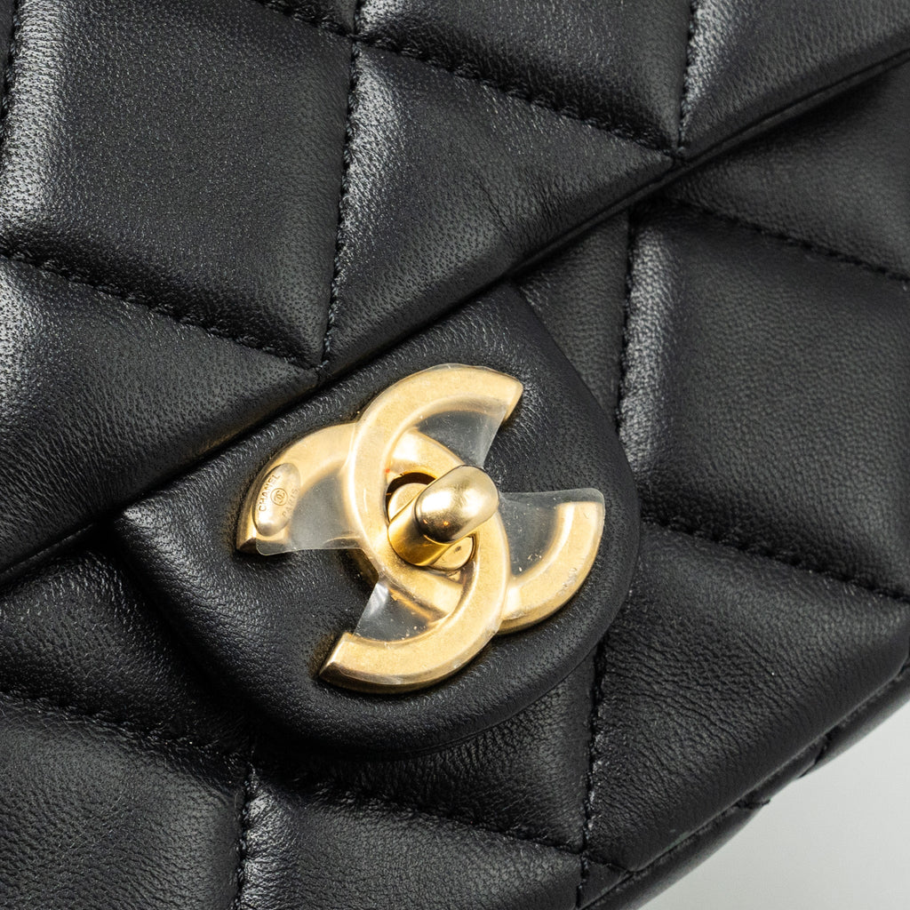 CHANEL MY PERFECT MINI FLAP BAG WITH PEARL CHAIN LAMBSKIN BLACK GHW (MICROCHIP)