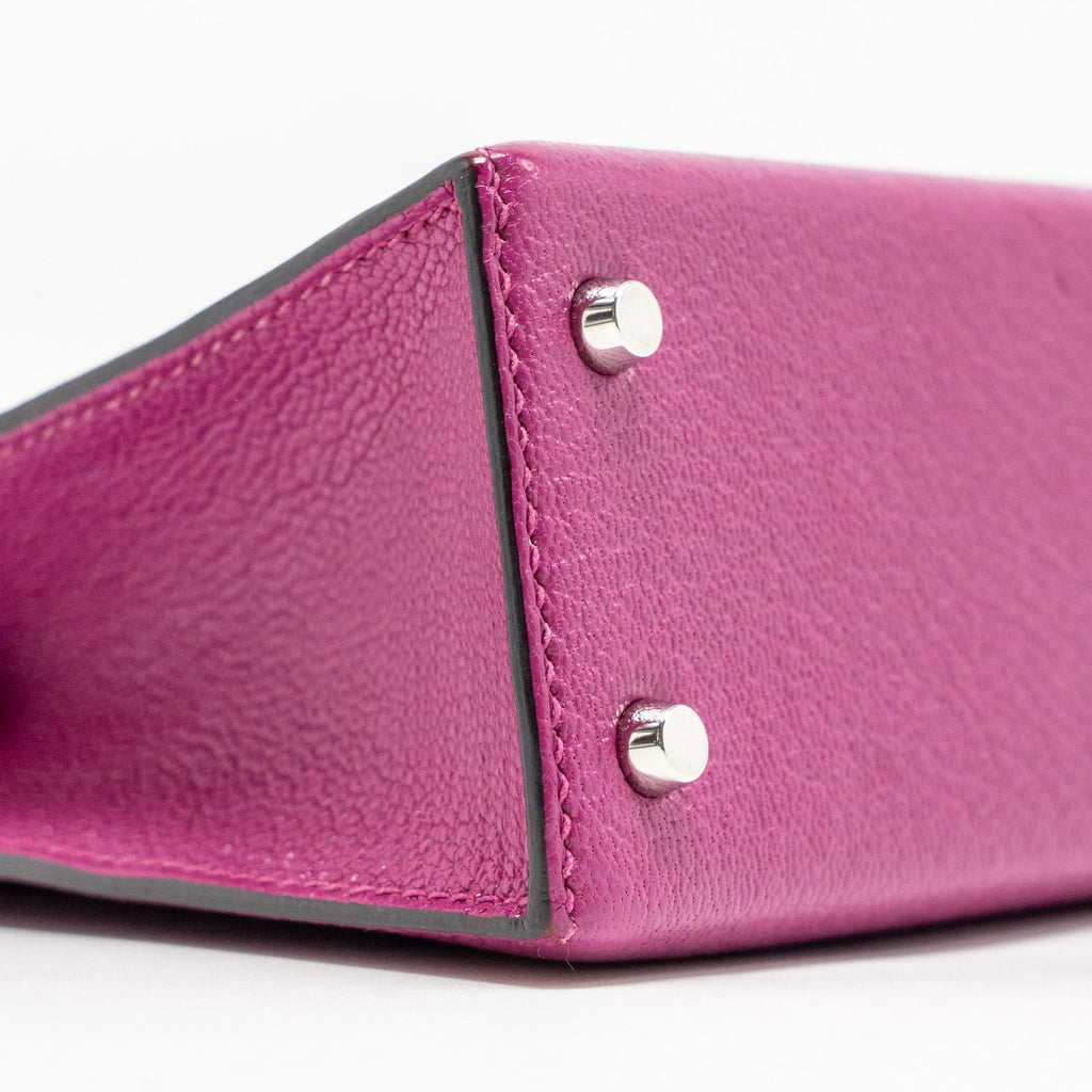 HERMES MINI KELLY CHÈVRE MYSORE ROSE POURPRE SHW
