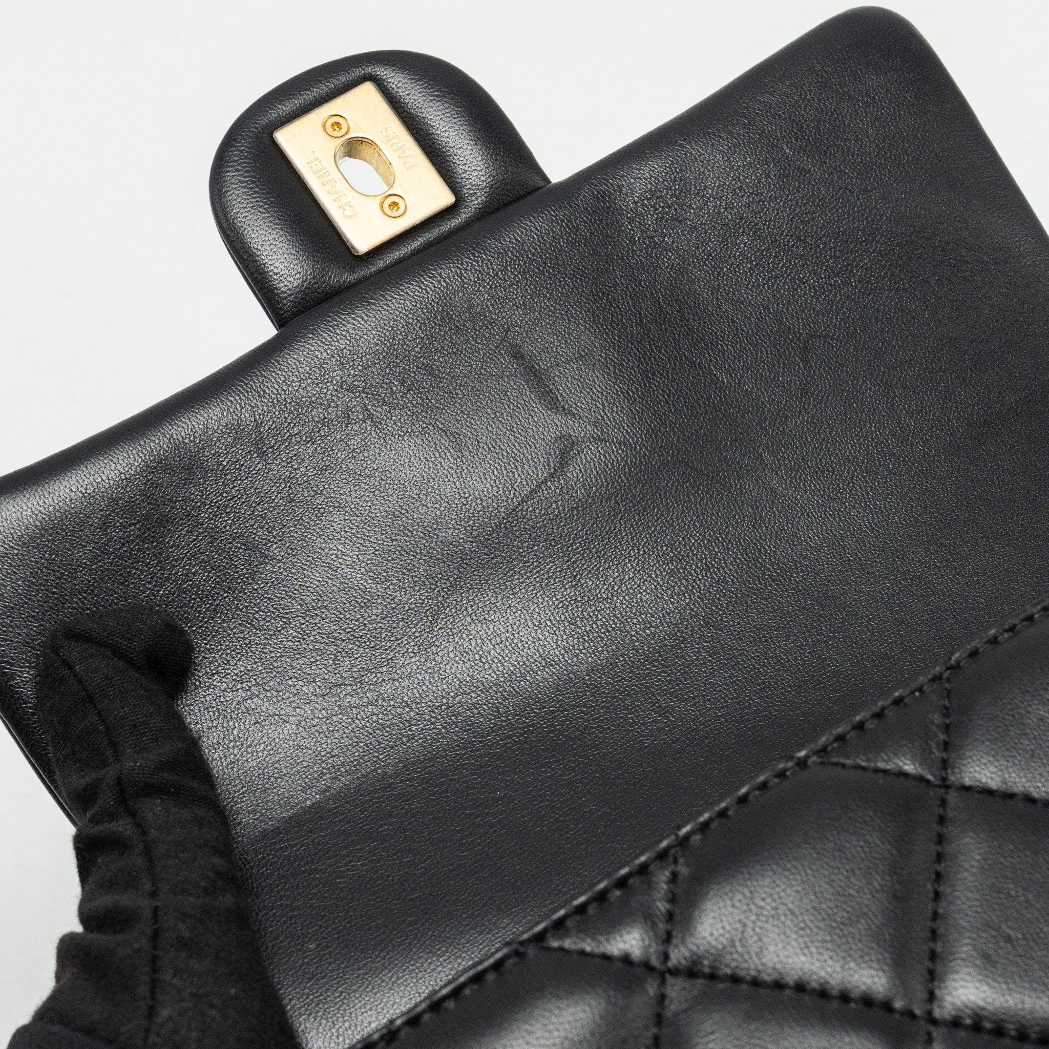 CHANEL MY PERFECT MINI FLAP BAG WITH PEARL CHAIN LAMBSKIN BLACK GHW (MICROCHIP)