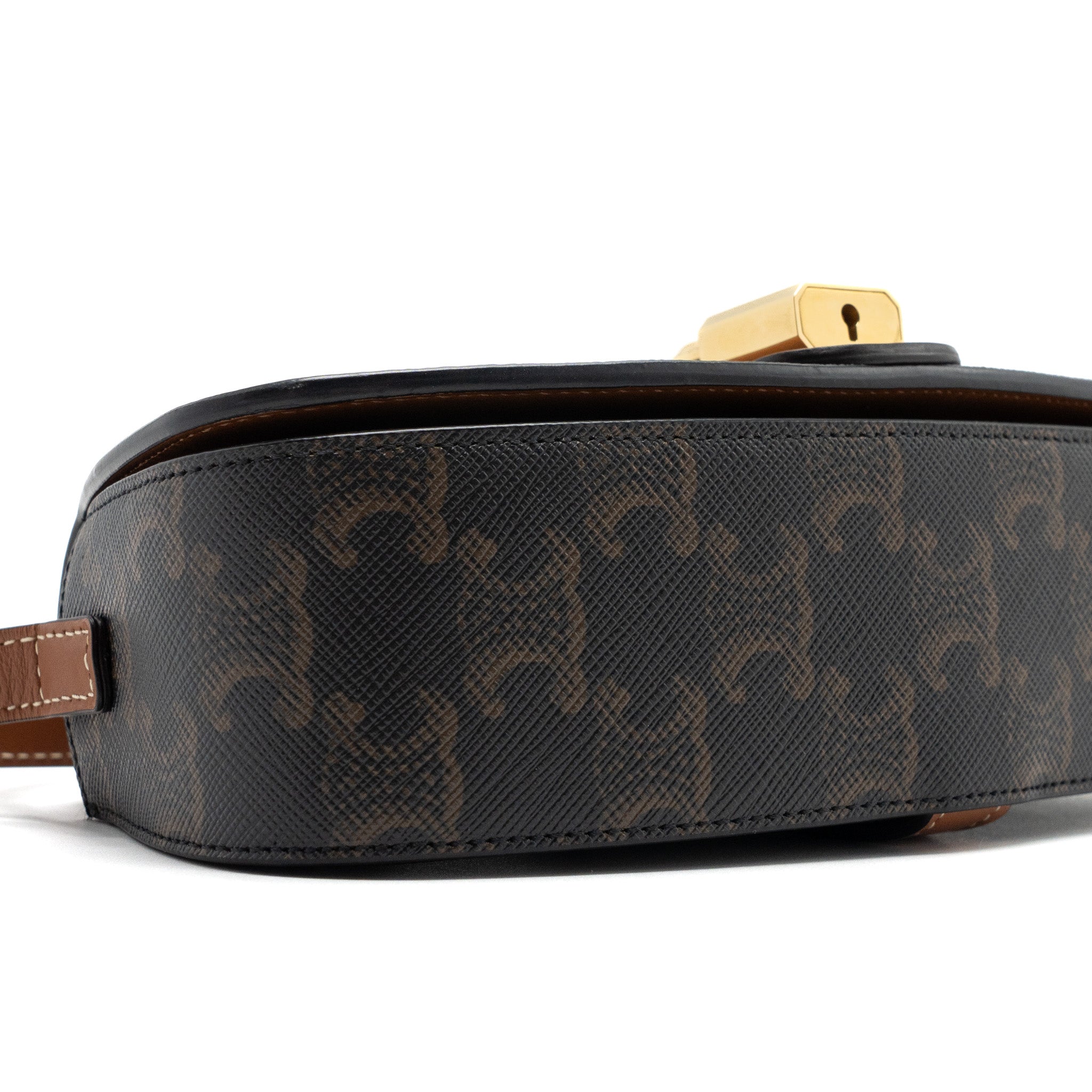 CELINE CLUTCH ON STRAP TABOU CALFSKIN/TRIOMPHE CANVAS TAN GHW