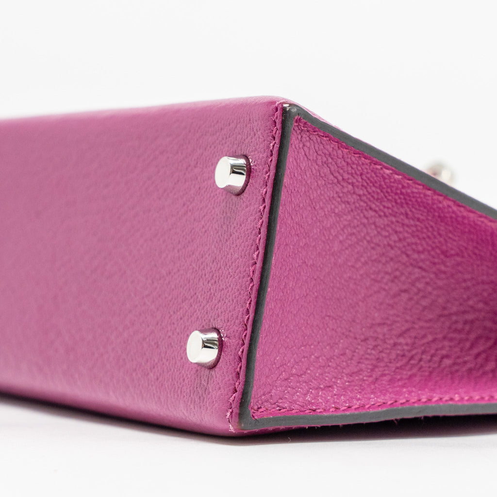 HERMES MINI KELLY CHÈVRE MYSORE ROSE POURPRE SHW