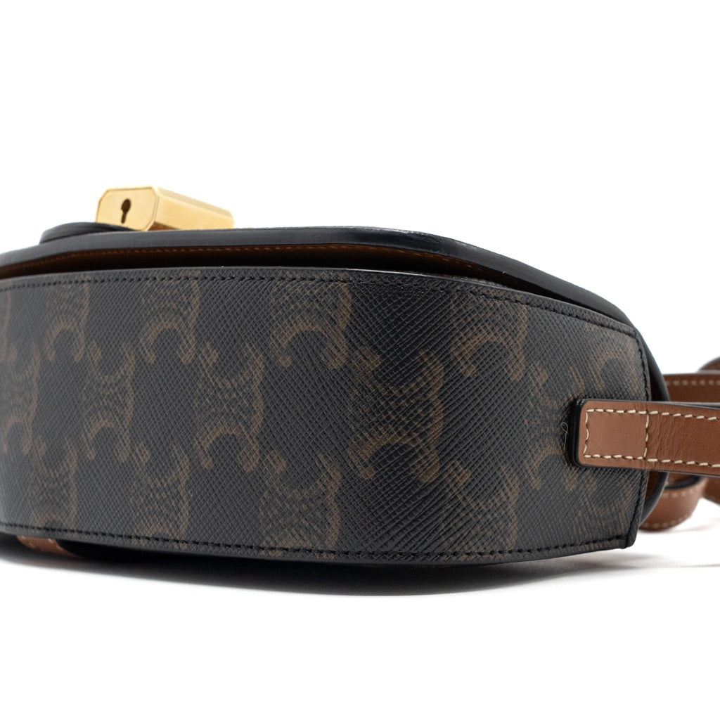 CELINE CLUTCH ON STRAP TABOU CALFSKIN/TRIOMPHE CANVAS TAN GHW