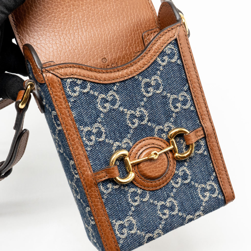 GUCCI HORSEBIT 1955 MINI BAG DENIM/CALFSKIN BLUE/BROWN GHW