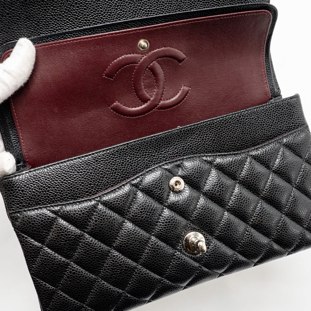 CHANEL MEDIUM CLASSIC DOUBLE FLAP BAG CAVIAR BLACK SHW