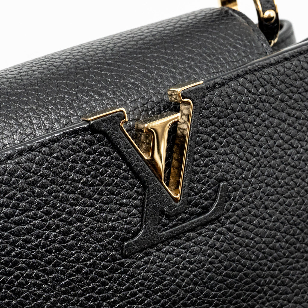 LOUIS VUITTON CAPUCINES BB WITH MONOGRAM FLOWER EMBELLISHMENTS TAURILLON BLACK GHW