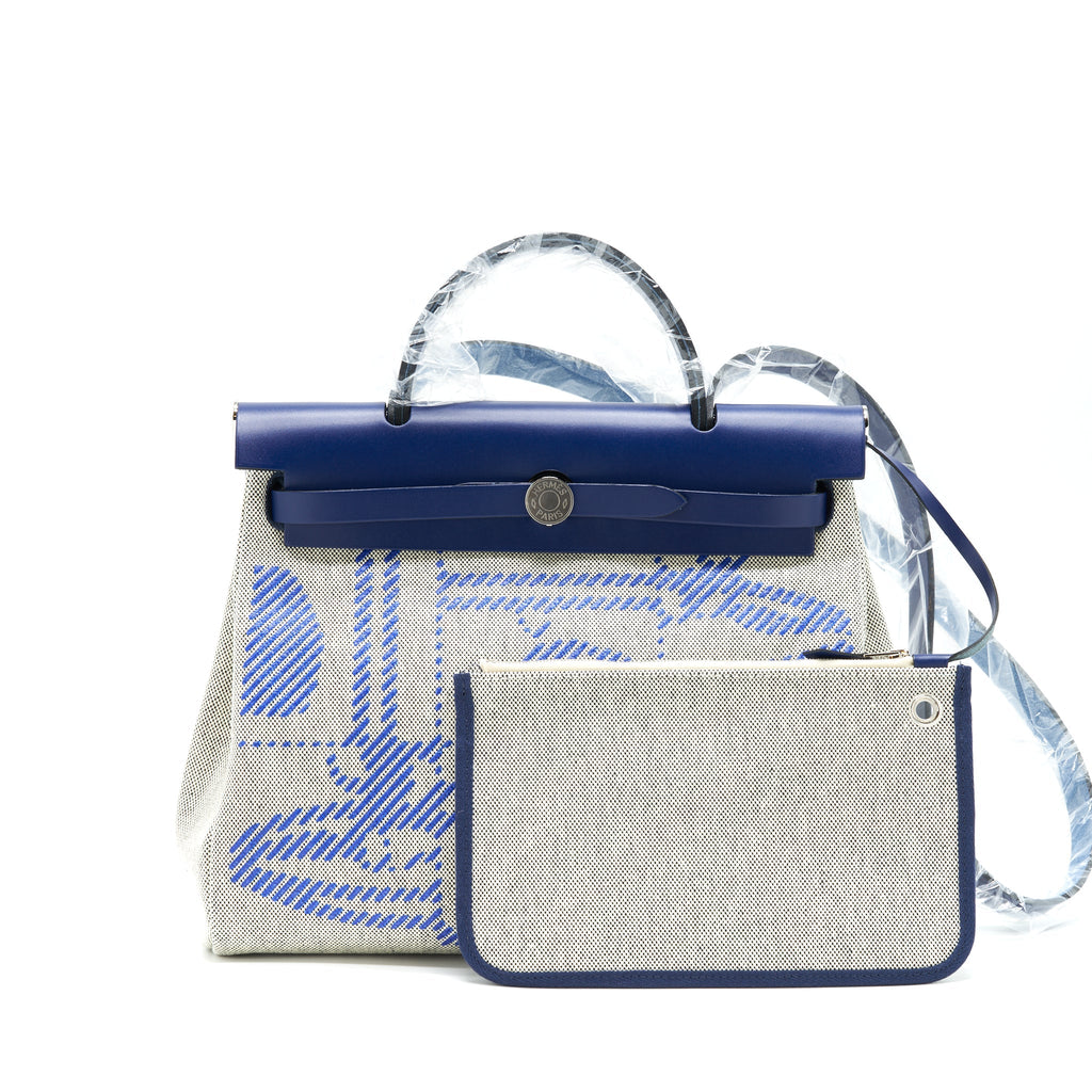HERMES HERBAG ZIP 31 RETOURNE BAG BLUE DE FRANCE/ ECRU