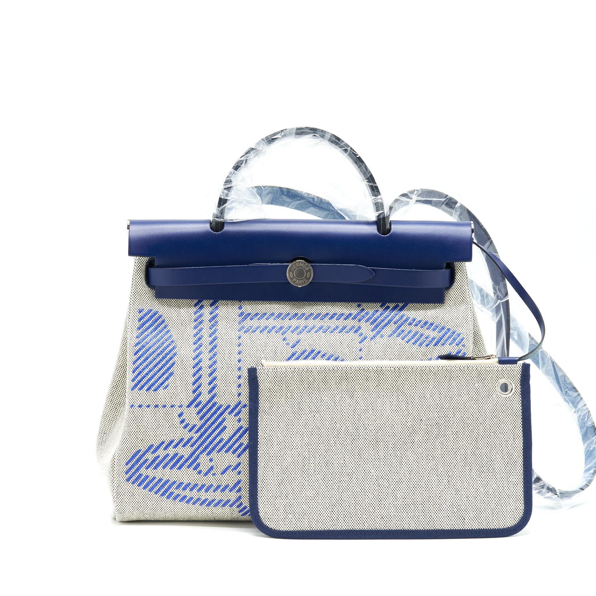 HERMES HERBAG ZIP 31 RETOURNE BAG BLUE DE FRANCE/ ECRU