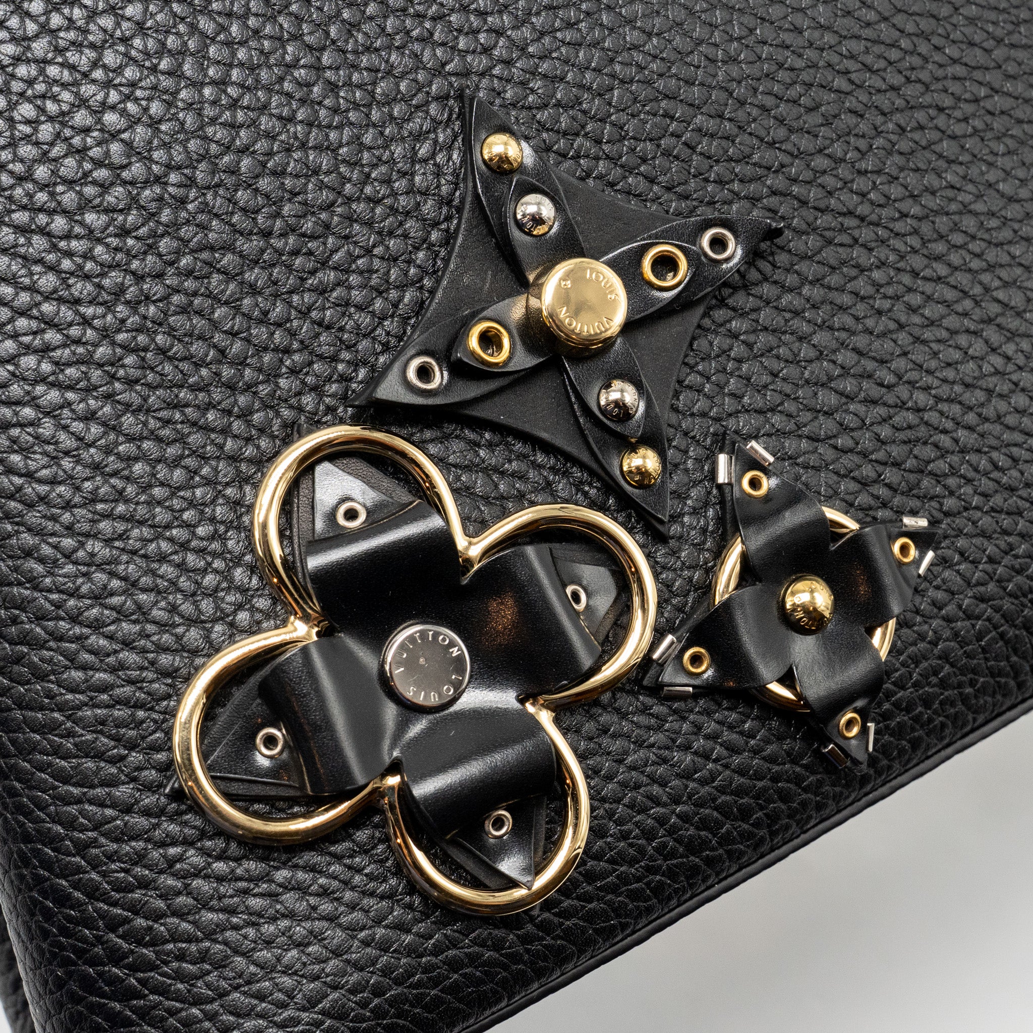 LOUIS VUITTON CAPUCINES BB WITH MONOGRAM FLOWER EMBELLISHMENTS TAURILLON BLACK GHW