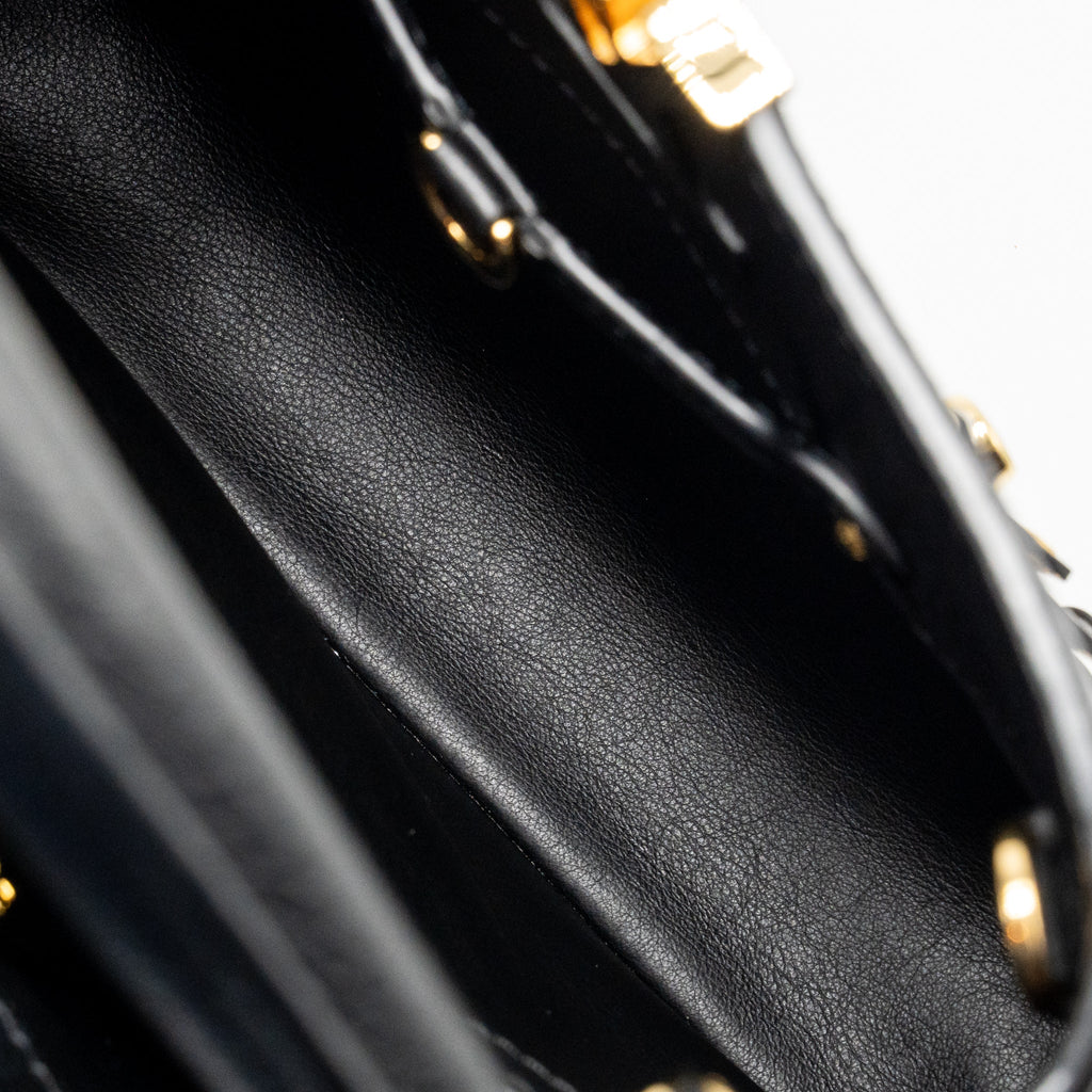 LOUIS VUITTON CAPUCINES BB WITH MONOGRAM FLOWER EMBELLISHMENTS TAURILLON BLACK GHW