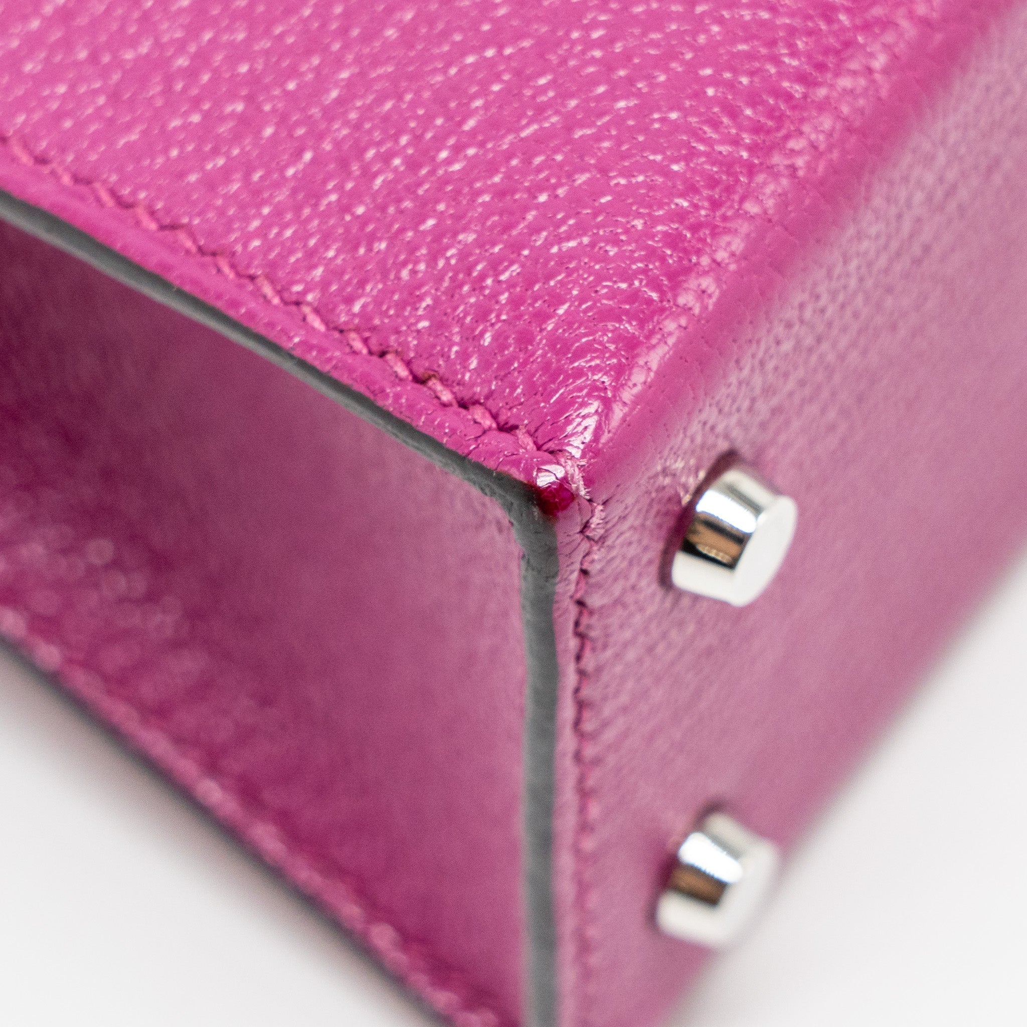 HERMES MINI KELLY CHÈVRE MYSORE ROSE POURPRE SHW
