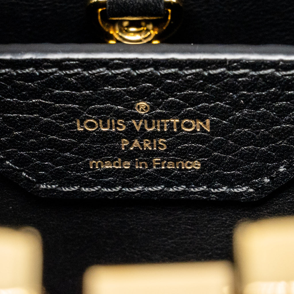 LOUIS VUITTON CAPUCINES BB WITH MONOGRAM FLOWER EMBELLISHMENTS TAURILLON BLACK GHW