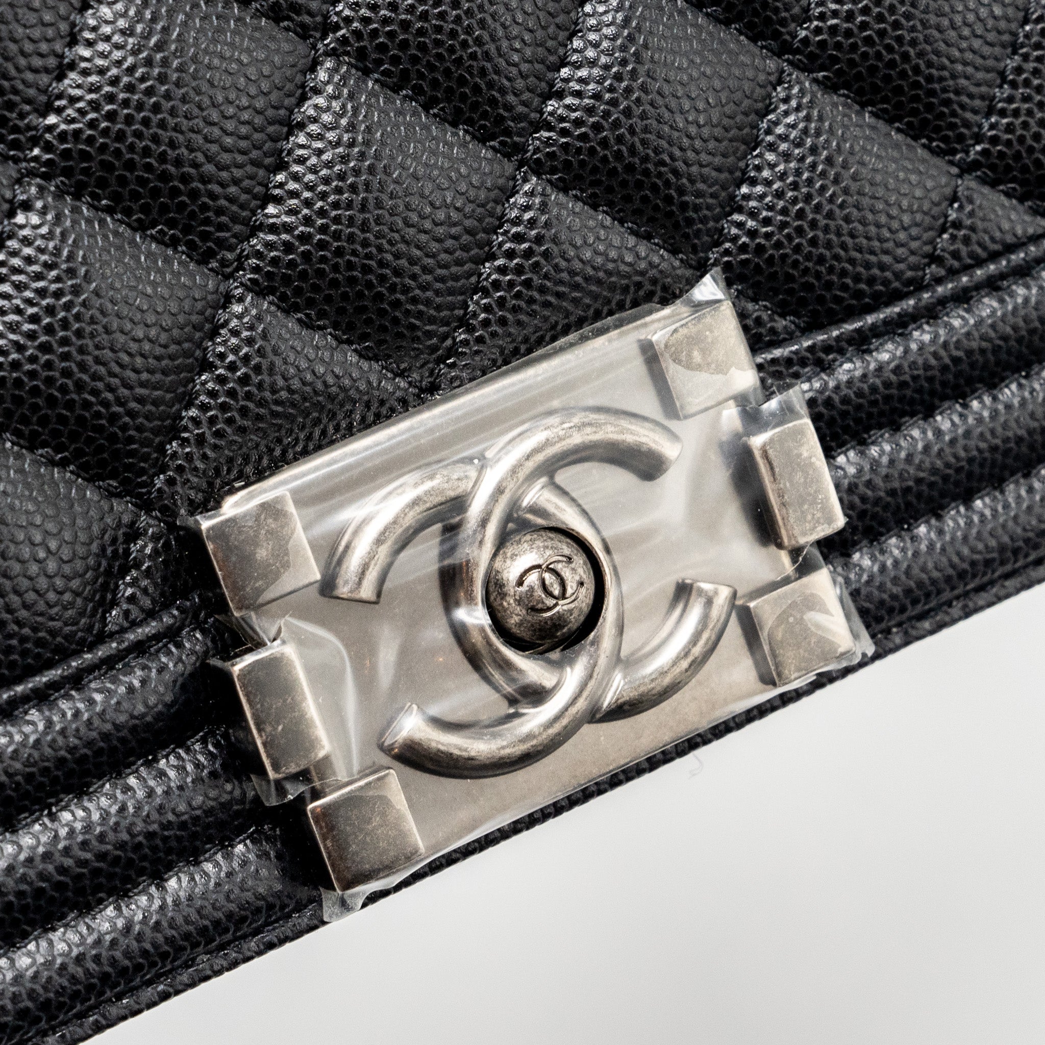 CHANEL SMALL BOY BAG CAVIAR BLACK RUTHENIUM HARDWARE (MICROCHIP)