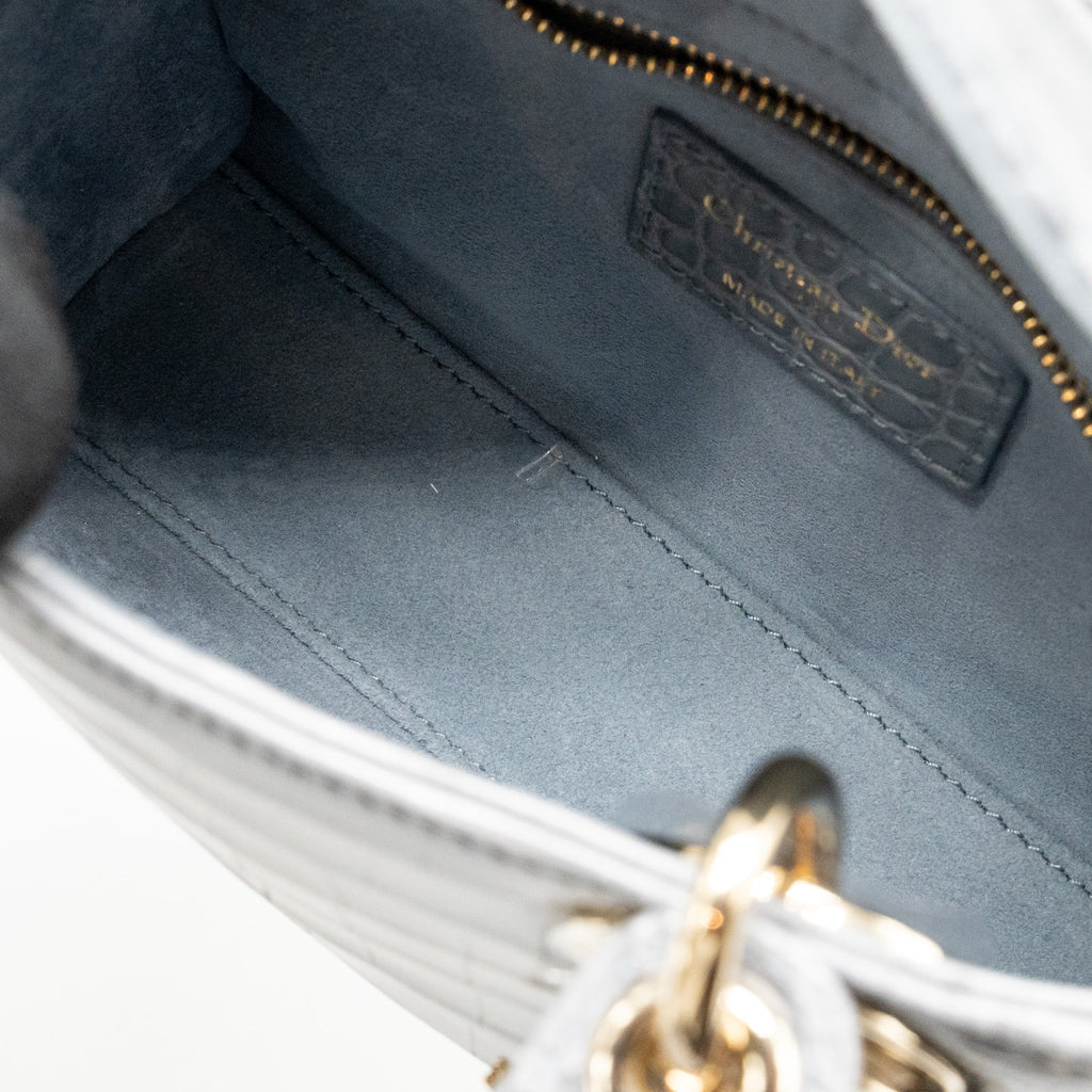 DIOR MINI LADY DIOR ALLIGATOR MISSISSIPPIENSIS GREY LGHW
