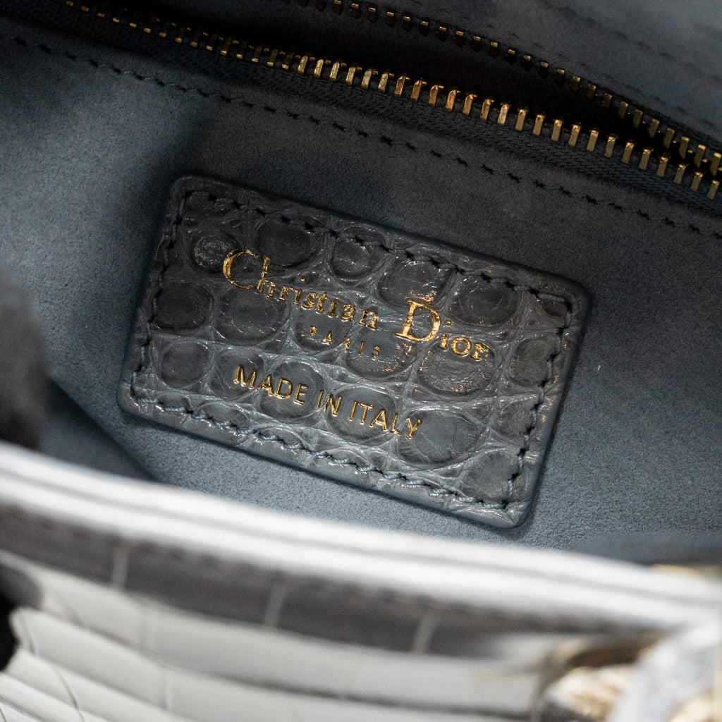 DIOR MINI LADY DIOR ALLIGATOR MISSISSIPPIENSIS GREY LGHW