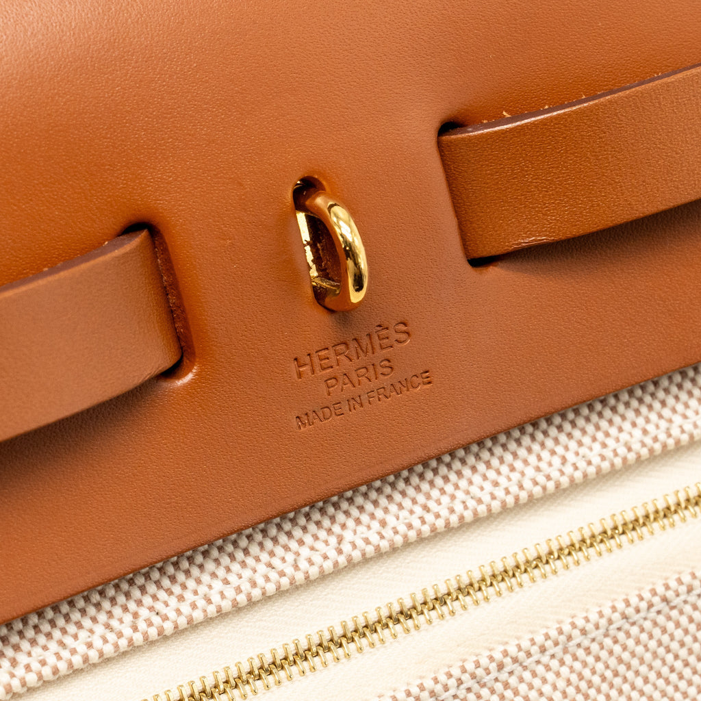 HERMES HERBAG 31 ZIP BAG CANVAS/VACHE HUNTER ECRU-BEIGE/FAUVE GHW