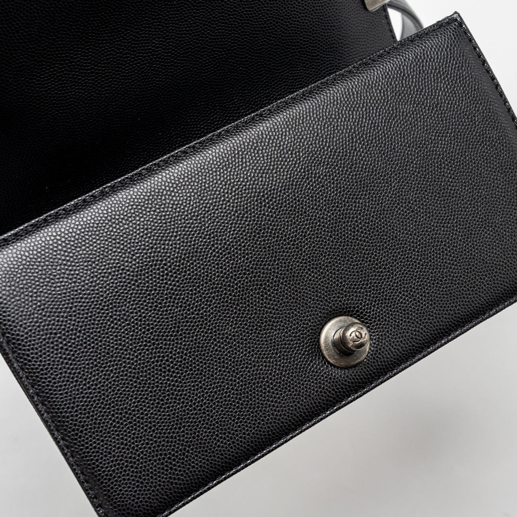 CHANEL SMALL BOY BAG CAVIAR BLACK RUTHENIUM HARDWARE (MICROCHIP)