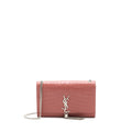 SAINT LAURENT MEDIUM KATE CROC-EMBOSSED CALFSKIN PINK SHW