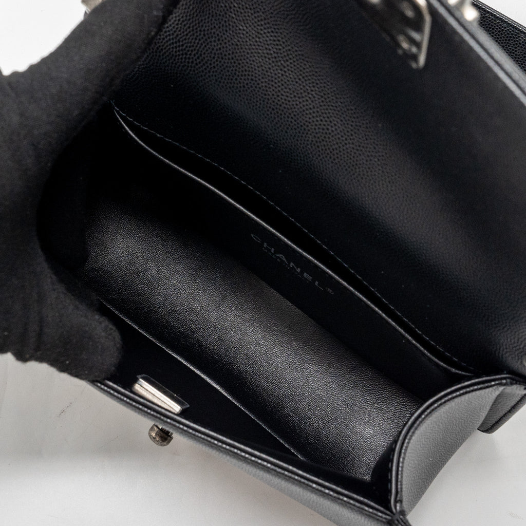 CHANEL SMALL BOY BAG CAVIAR BLACK RUTHENIUM HARDWARE (MICROCHIP)
