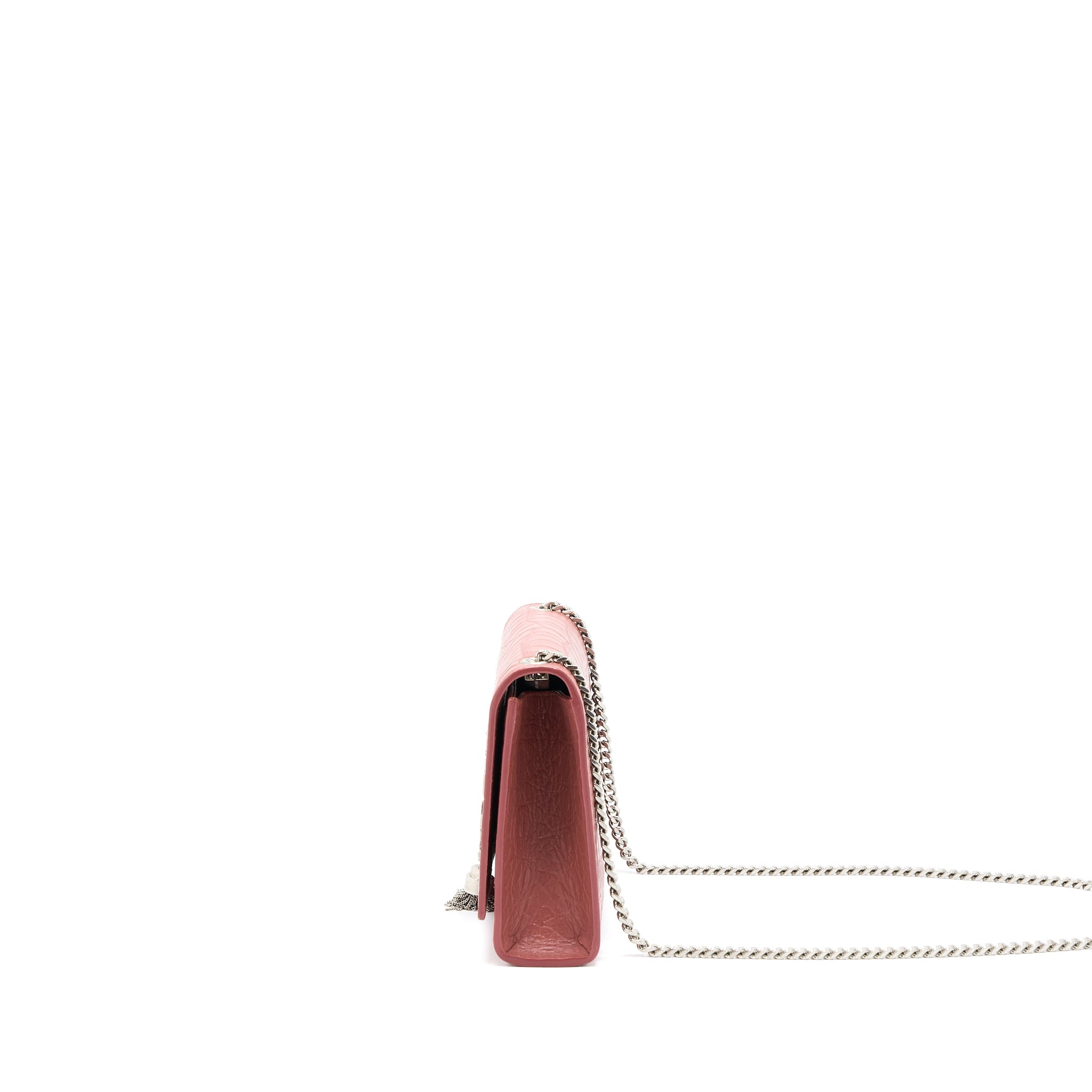 SAINT LAURENT MEDIUM KATE CROC-EMBOSSED CALFSKIN PINK SHW