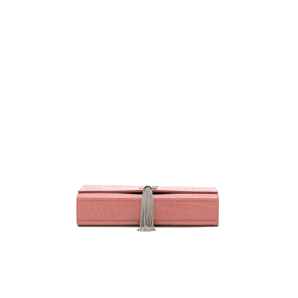 SAINT LAURENT MEDIUM KATE CROC-EMBOSSED CALFSKIN PINK SHW