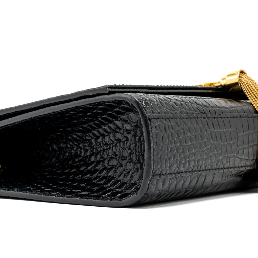 SAINT LAURENT KATE BAG TASSEL CROC-EMBOSSED BLACK GHW