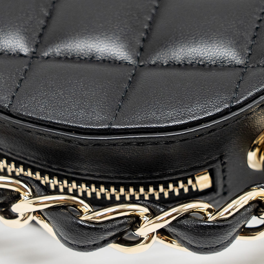 CHANEL 22C ROUND CLUTCH WITH CHAIN LAMBSKIN BLACK LGHW