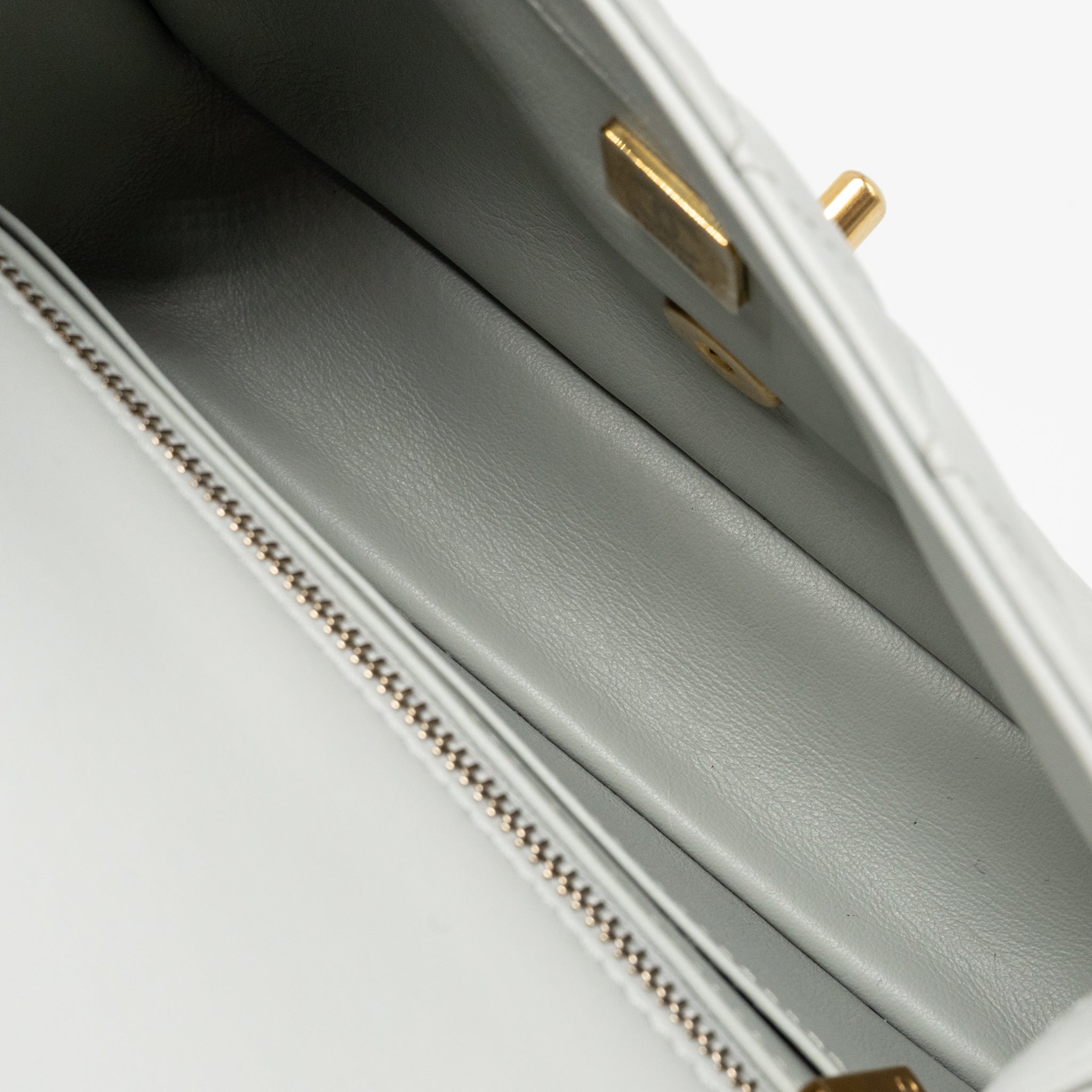 CHANEL PEARL CRUSH MINI RECTANGULAR FLAP BAG LAMBSKIN GREY GHW (MICROCHIP)