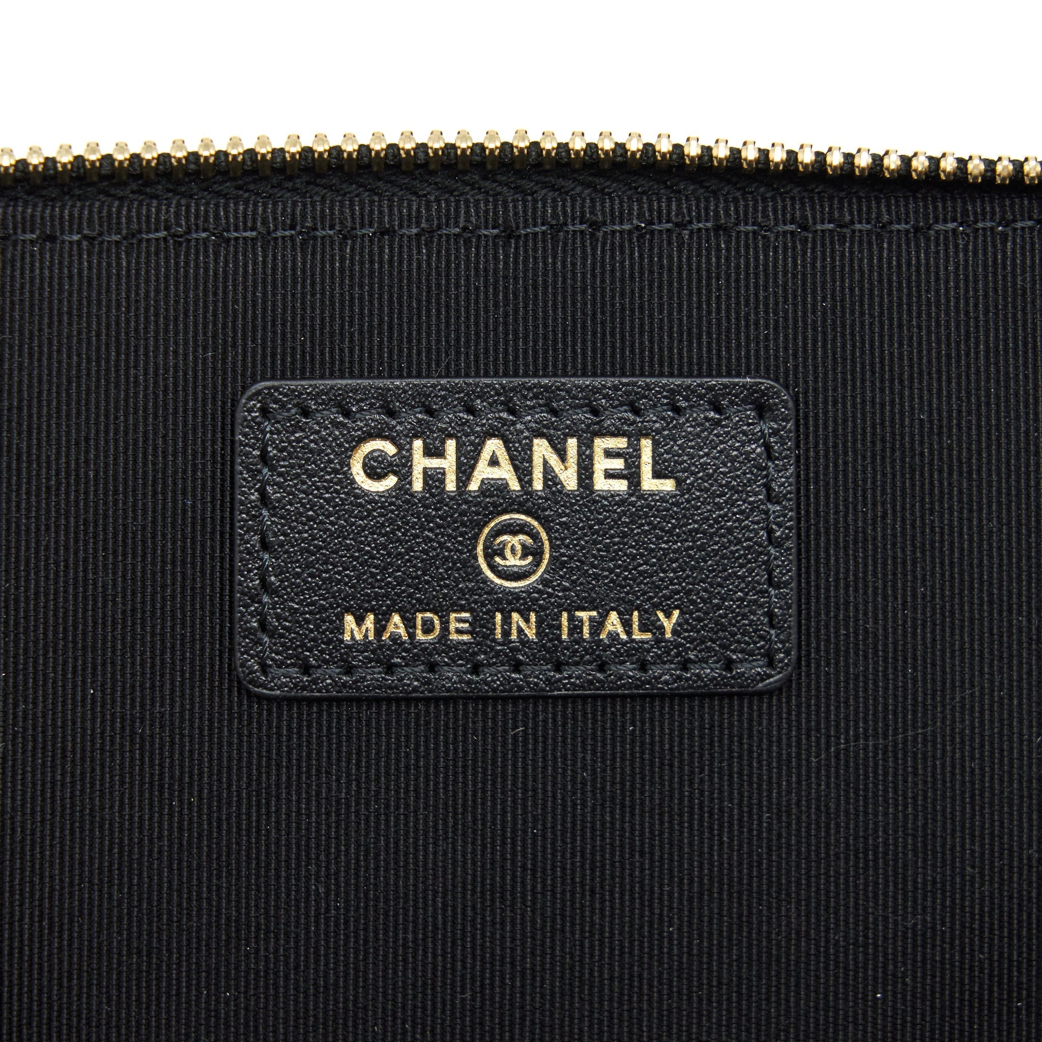 CHANEL CAMELLIA LONG VANITY WITH CHAINS LAMBSKIN BLACK LGHW