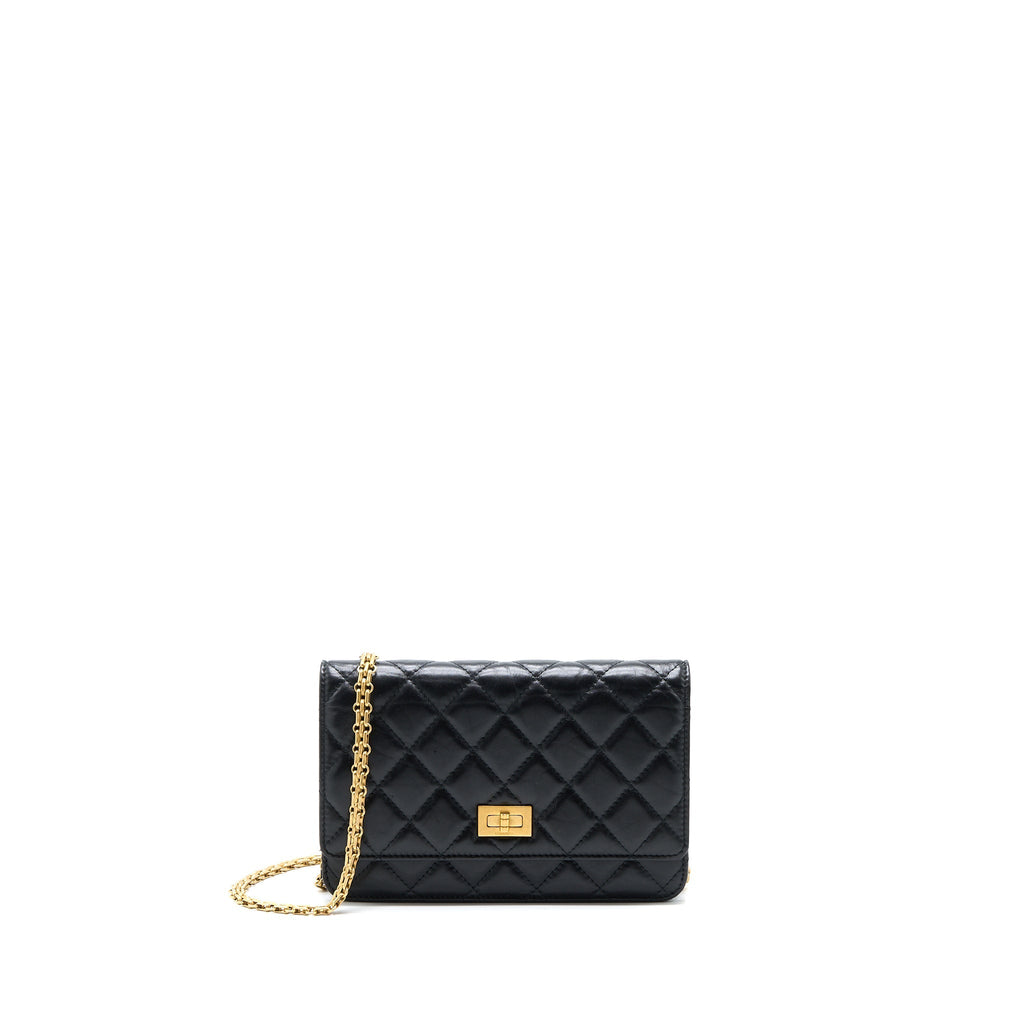 CHANEL 2.55 REISSUE WALLET ON CHAIN AGED CALFSKIN BLACK GHW(MICROCHIP)