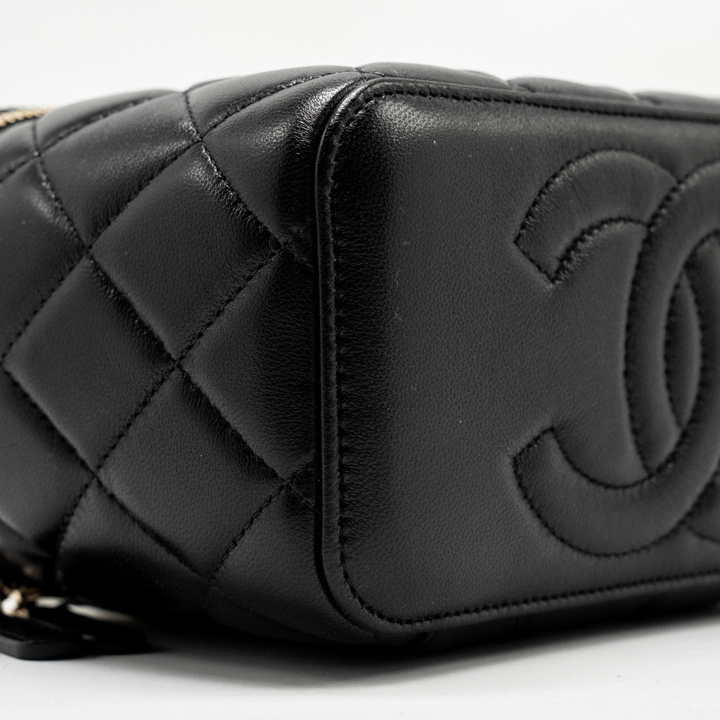 CHANEL PEARL CRUSH LONG VANITY CASE LAMBSKIN BLACK GHW (MICROCHIP)