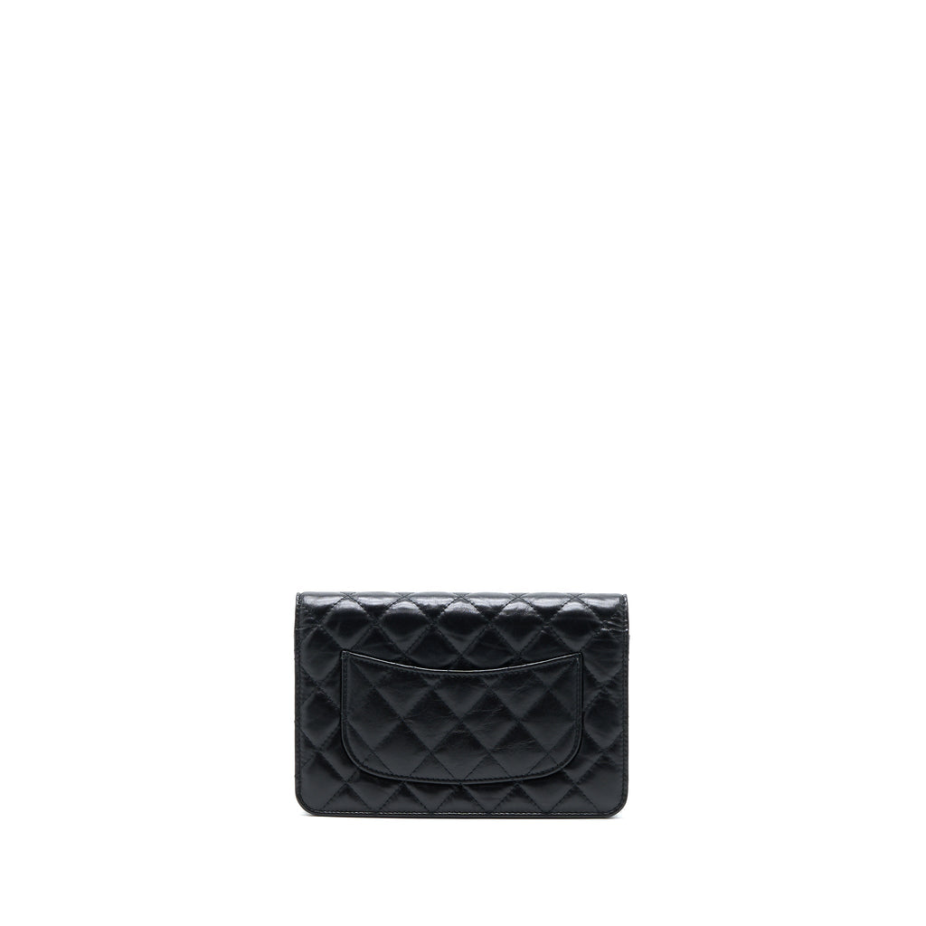 CHANEL 2.55 REISSUE WALLET ON CHAIN AGED CALFSKIN BLACK GHW(MICROCHIP)