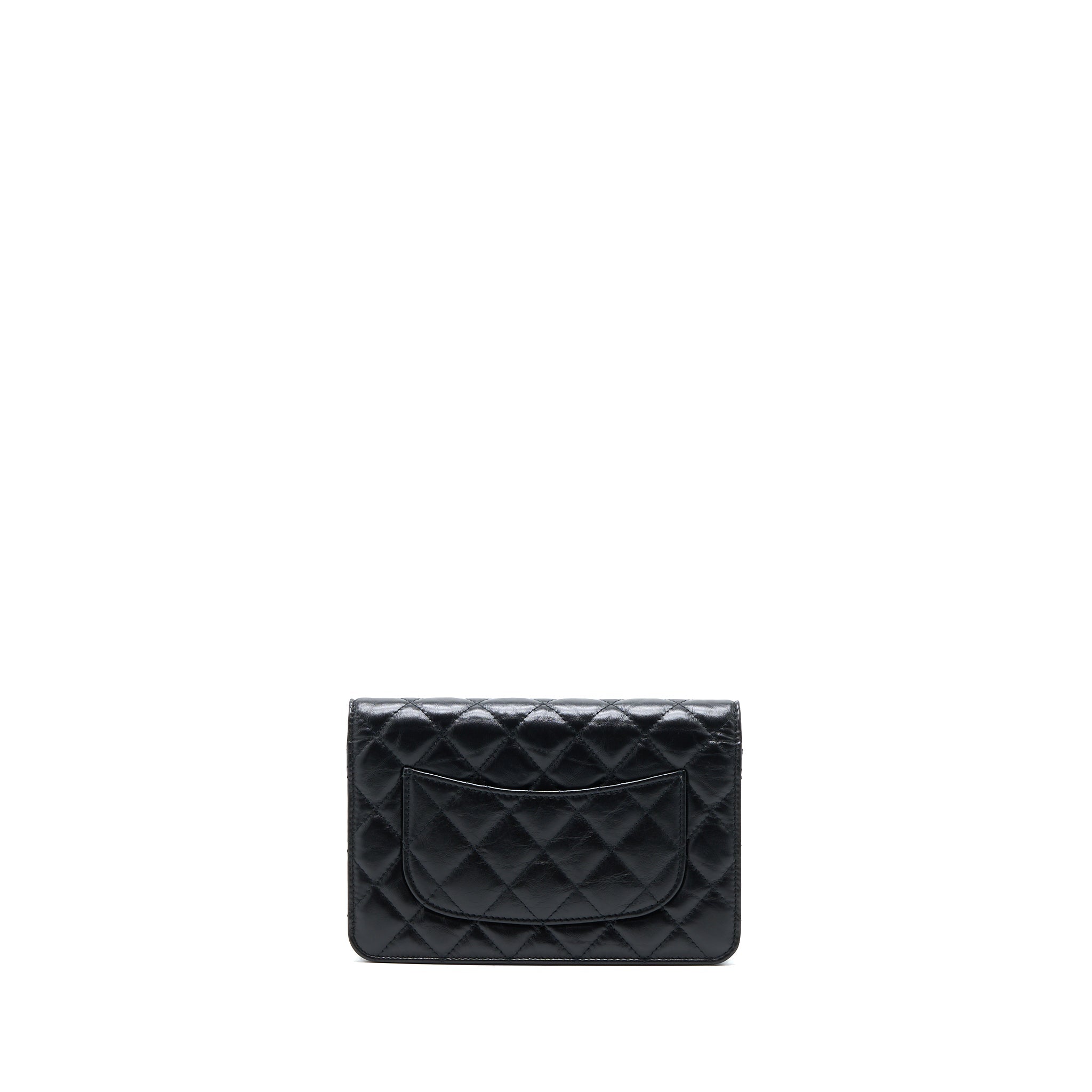 CHANEL 2.55 REISSUE WALLET ON CHAIN AGED CALFSKIN BLACK GHW(MICROCHIP)