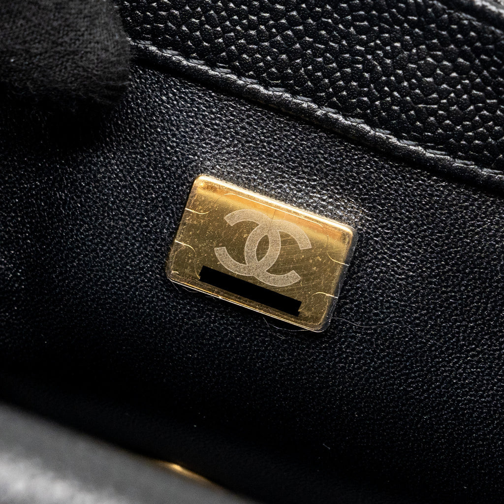 CHANEL 24P COCO LOVE SMALL FLAP BAG ADJUSTABLE CHAIN CAVIAR BLACK BRUSH GHW (MICROCHIP)