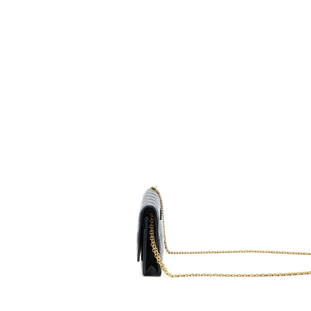 CHANEL 2.55 REISSUE WALLET ON CHAIN AGED CALFSKIN BLACK GHW(MICROCHIP)