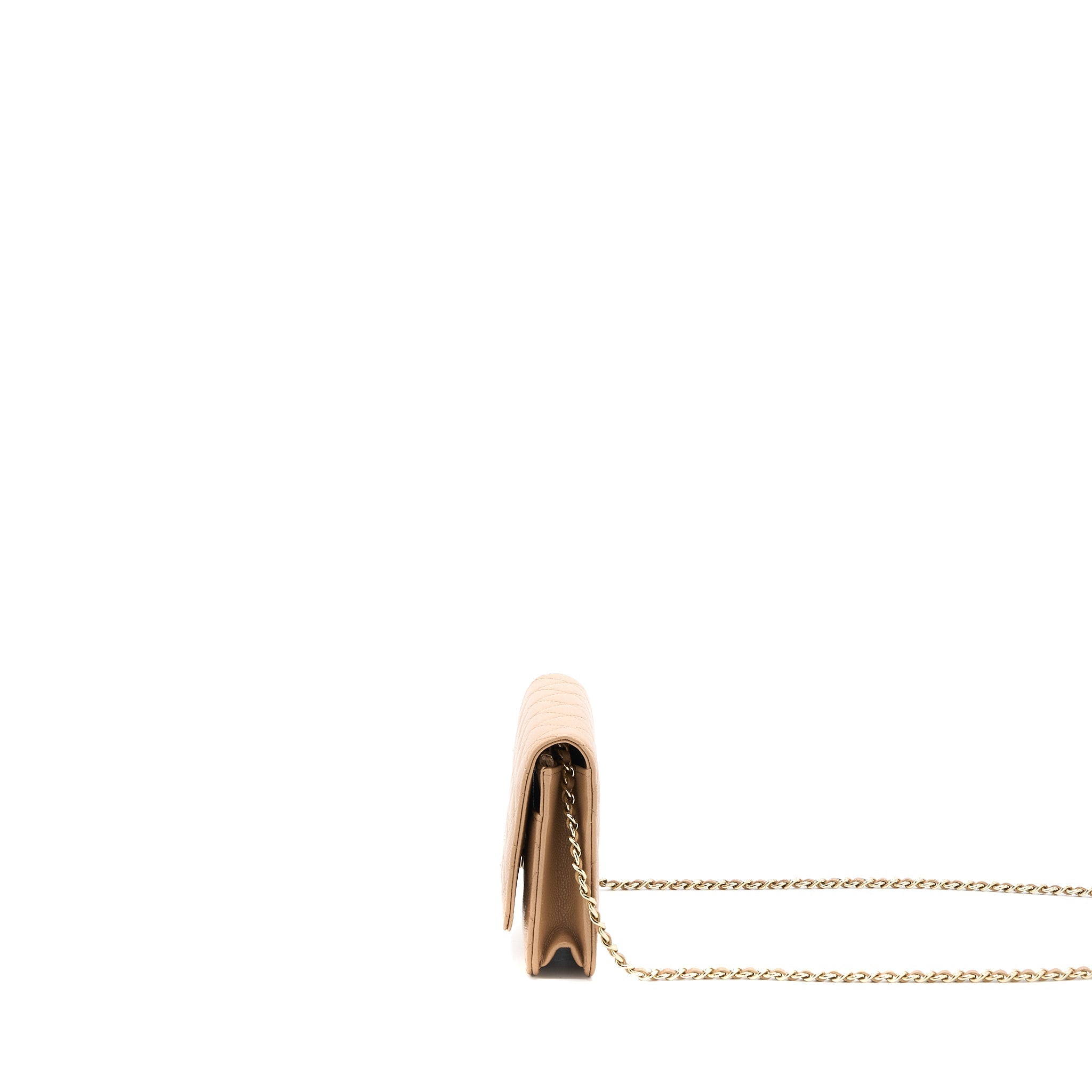 CHANEL 22K WALLET ON CHAIN CAVIAR DARK BEIGE LGHW (MICROCHIP)