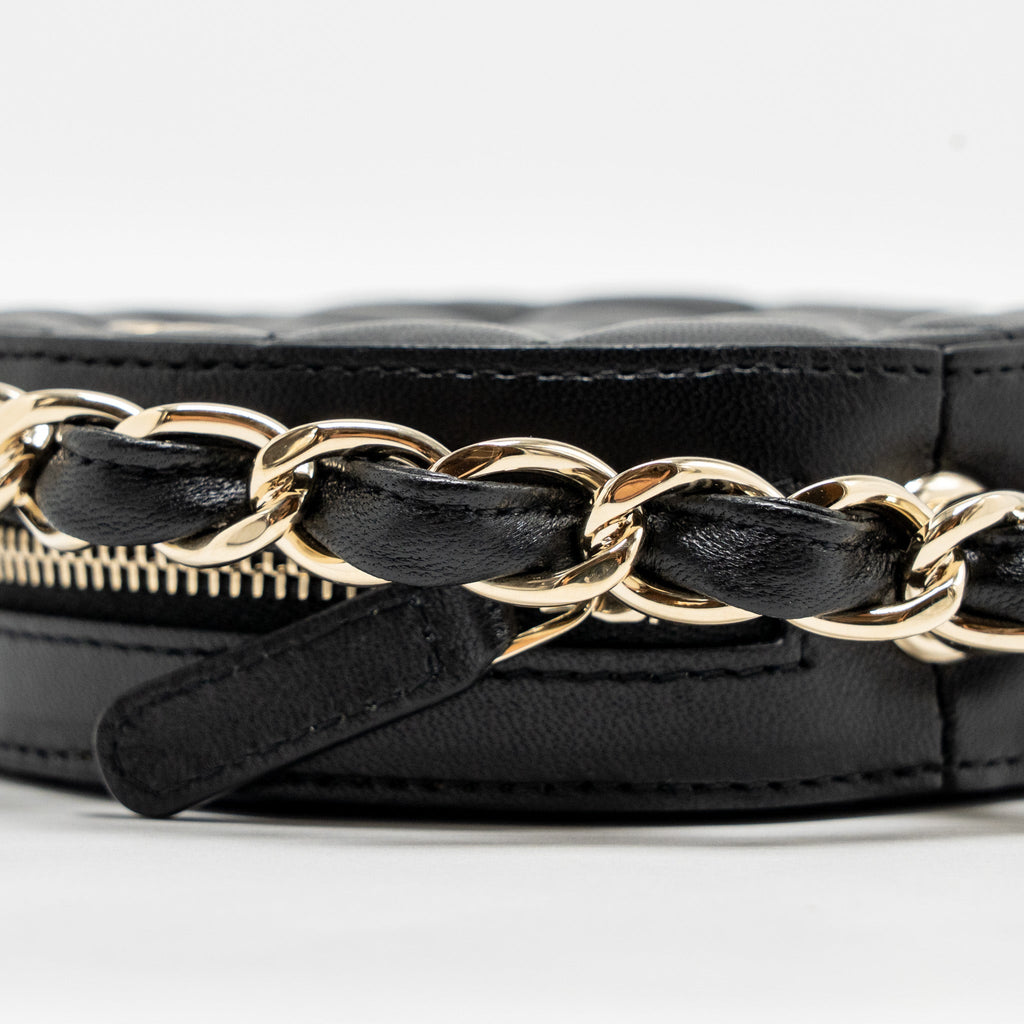 CHANEL 22C ROUND CLUTCH WITH CHAIN LAMBSKIN BLACK LGHW