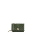CHANEL 22K WALLET ON CHAIN CAVIAR DARK GREEN LGHW (MICROCHIP)