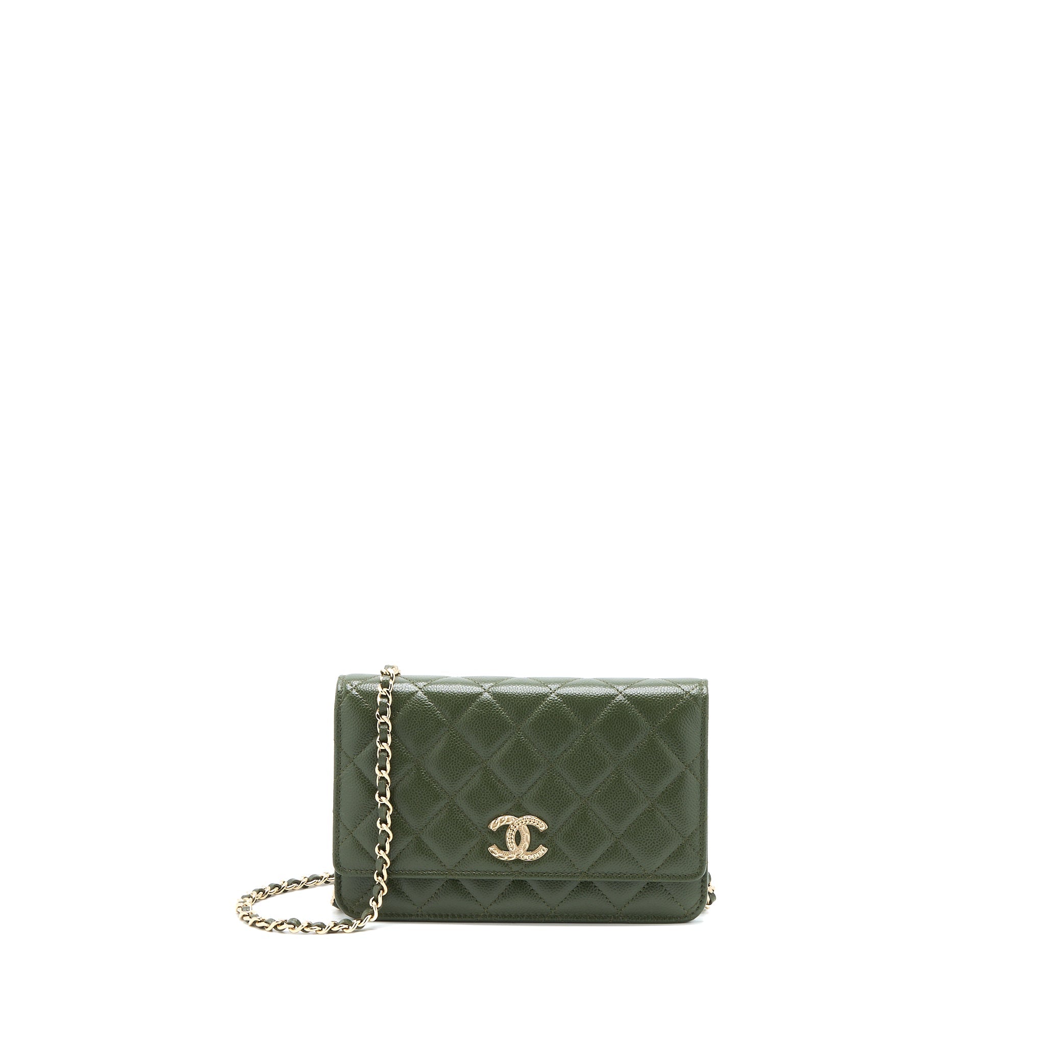CHANEL 22K WALLET ON CHAIN CAVIAR DARK GREEN LGHW (MICROCHIP)