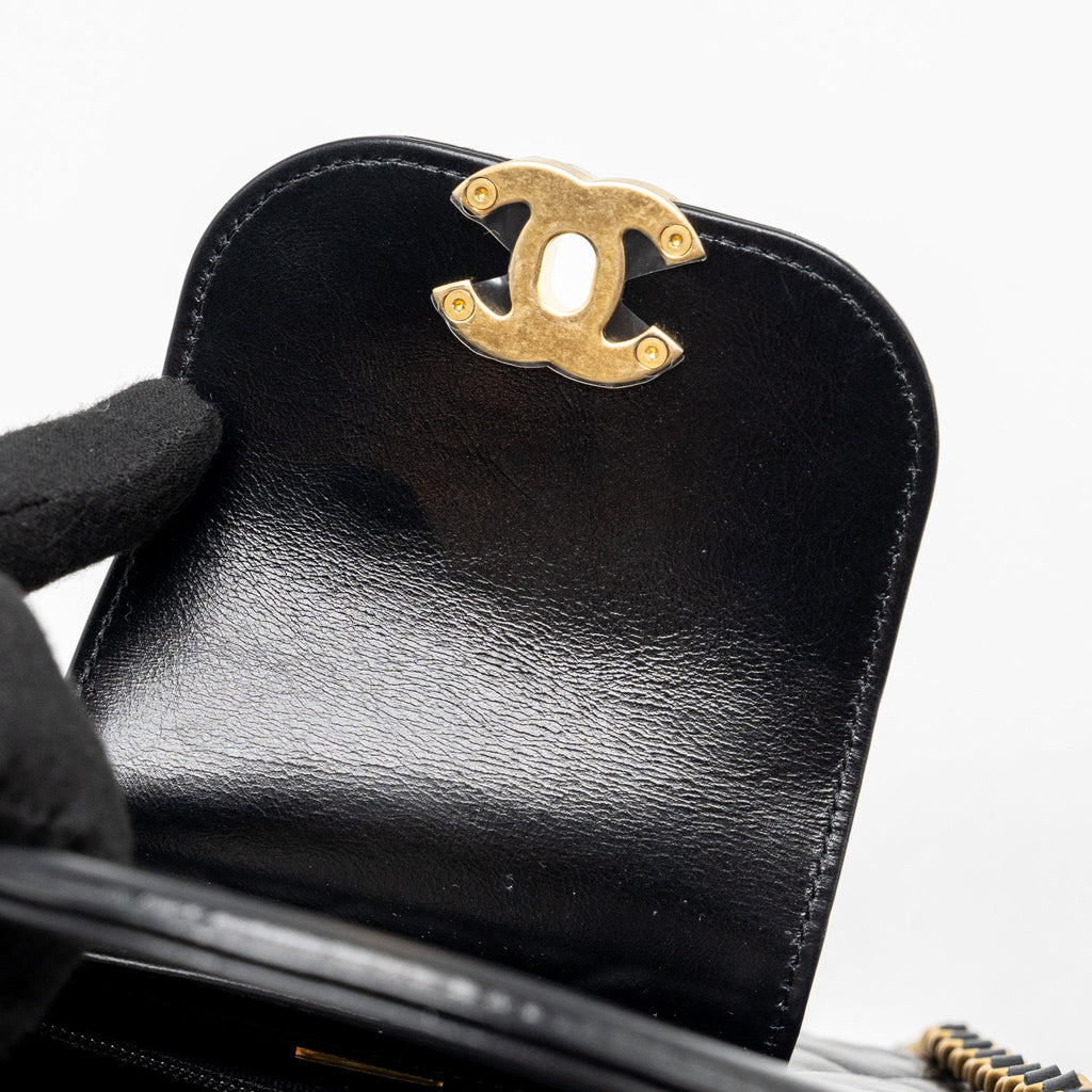 CHANEL 24P MINI SHOPPING TOTE/ KELLY BAG CALFSKIN BLACK GHW (MICROCHIP)