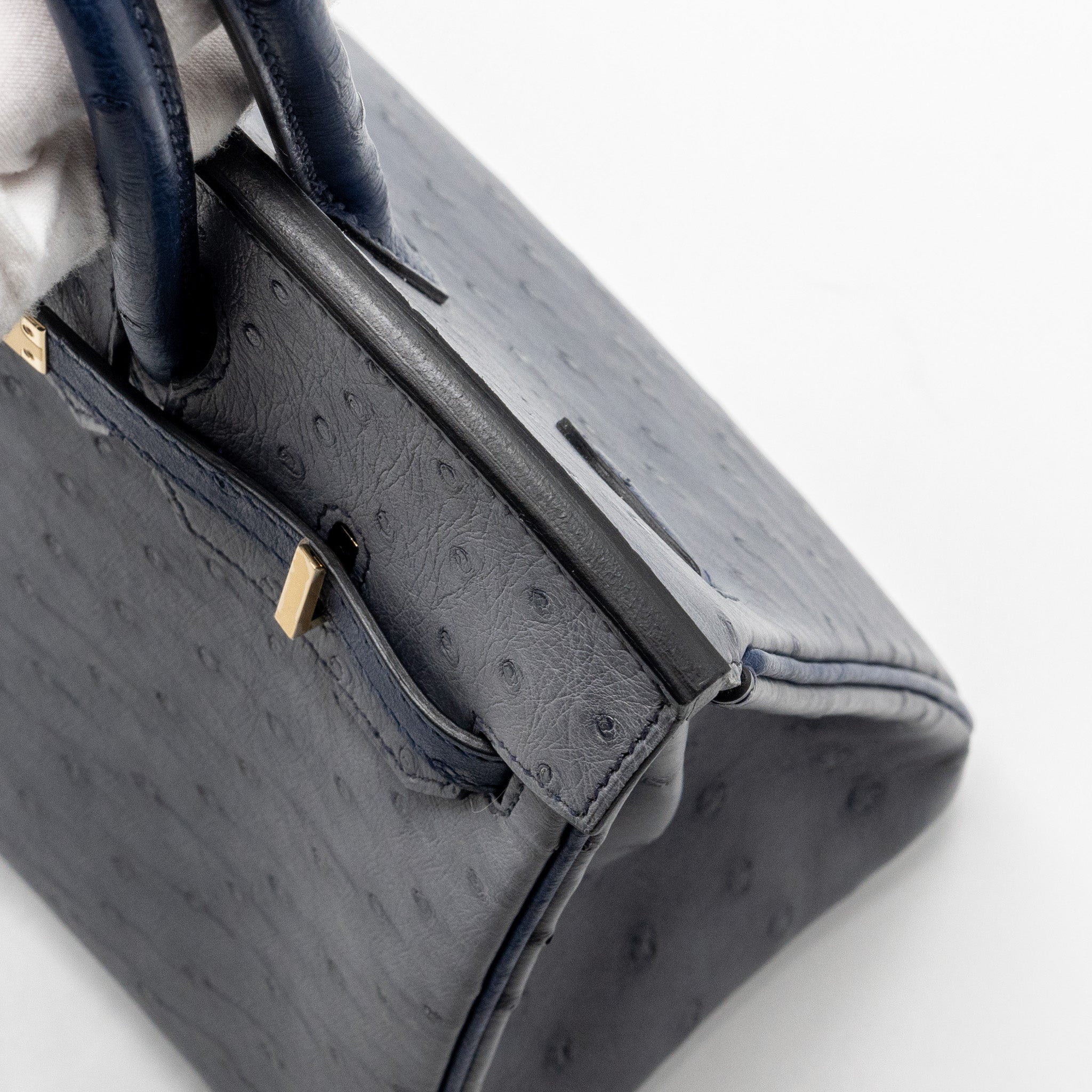 HERMES BIRKIN 25 SPECIAL ORDER OSTRICH GRIS AGATE/BLUE IRIS LGHW