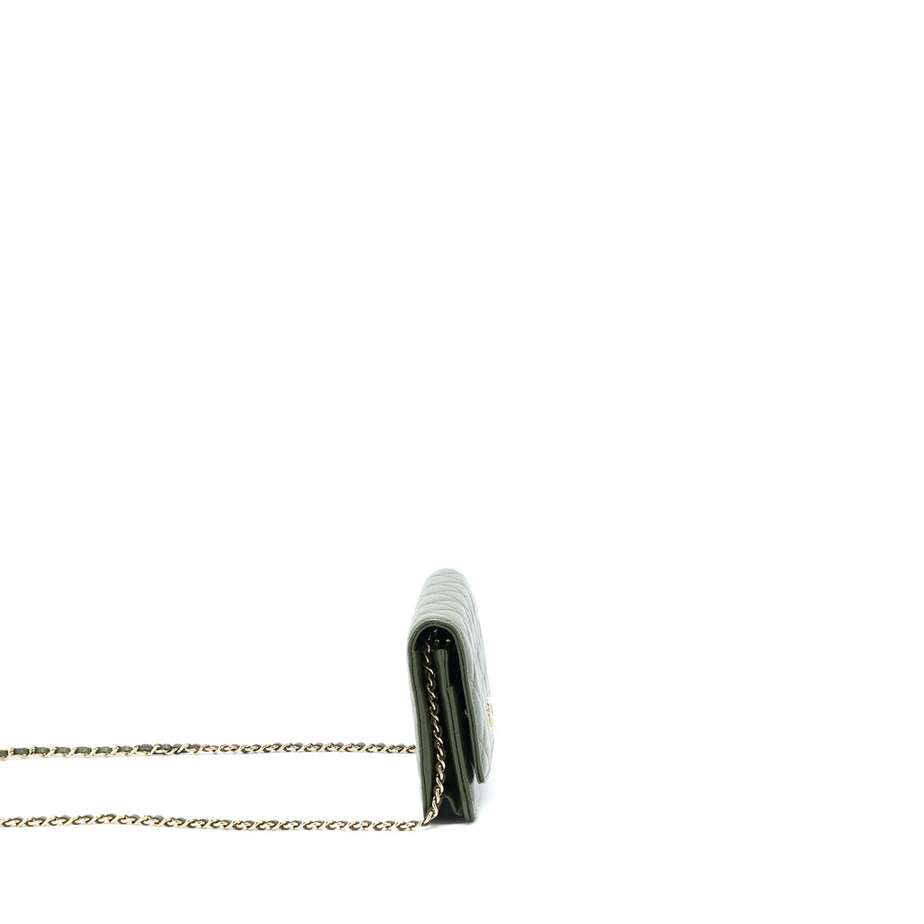 CHANEL 22K WALLET ON CHAIN CAVIAR DARK GREEN LGHW (MICROCHIP)