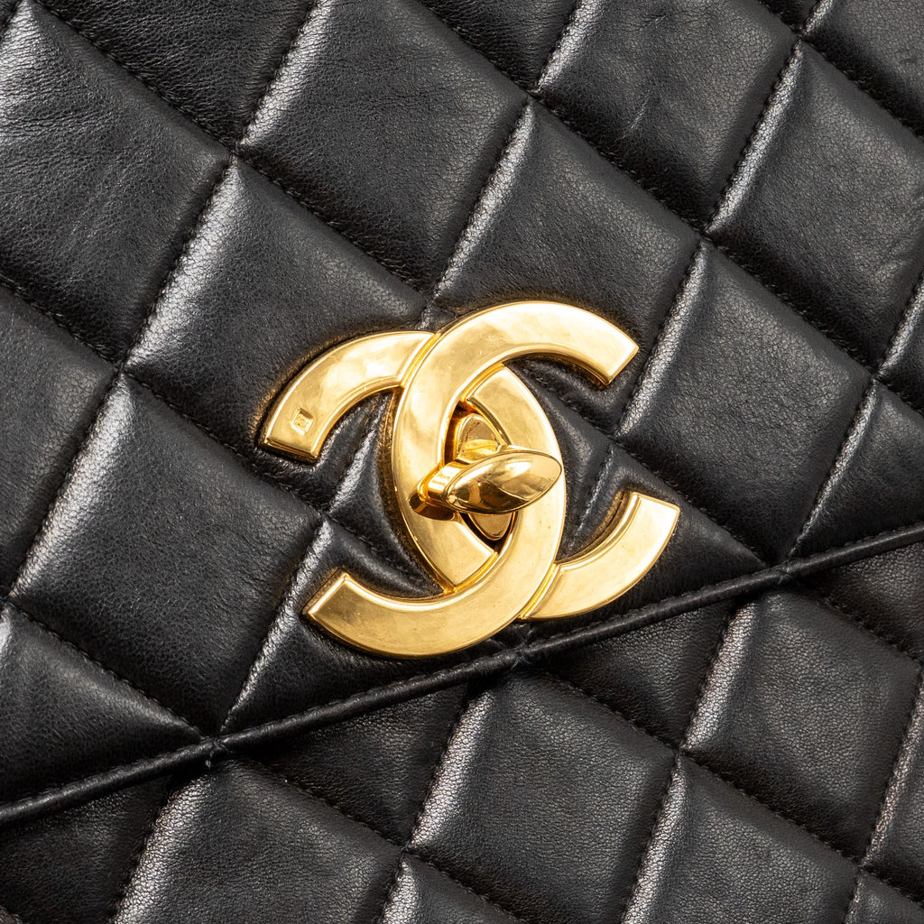 CHANEL VINTAGE LARGE SQUARE FLAP BAG LAMBSKIN BLACK GHW