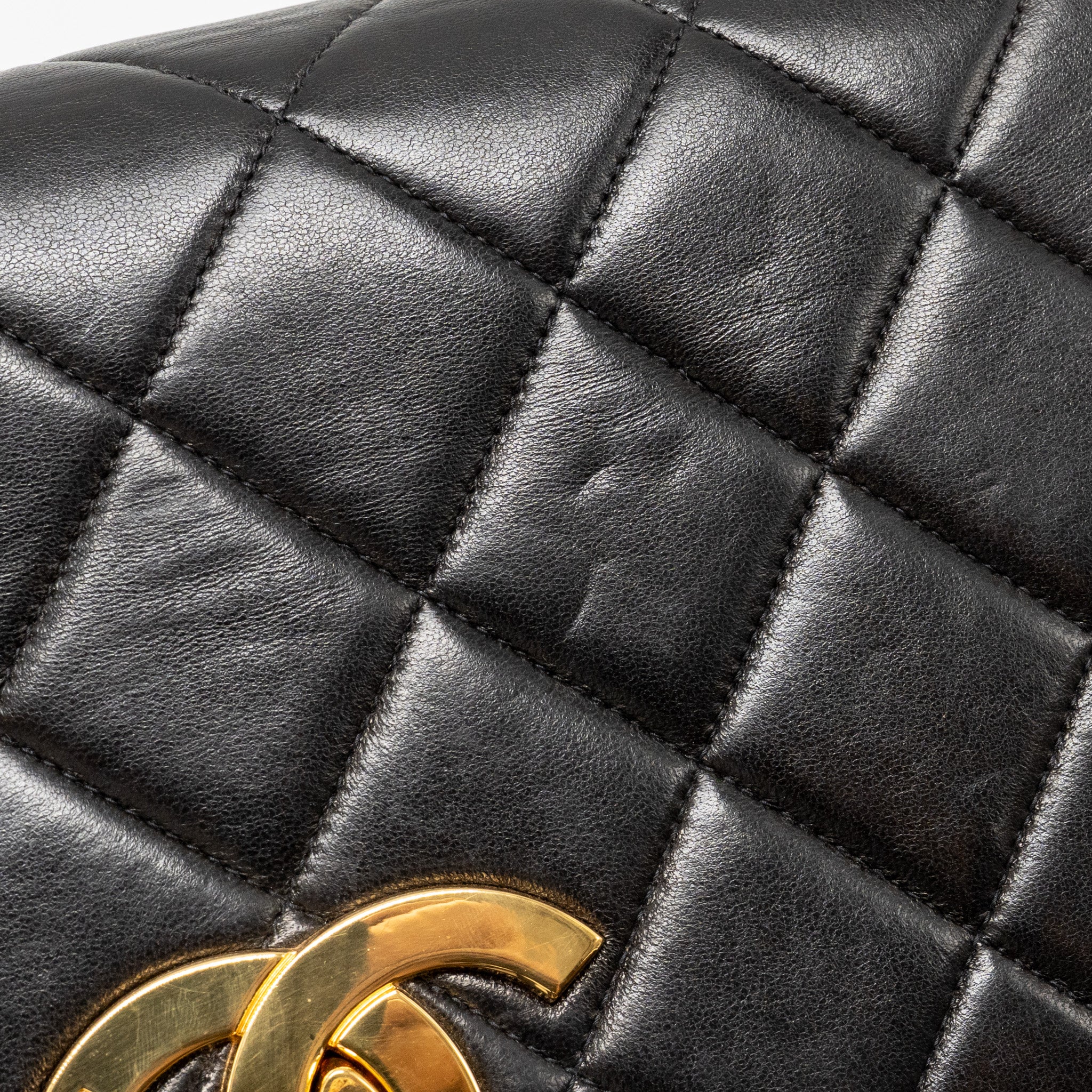 CHANEL VINTAGE LARGE SQUARE FLAP BAG LAMBSKIN BLACK GHW