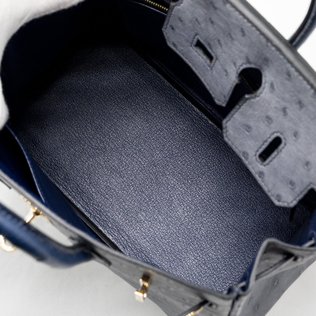 HERMES BIRKIN 25 SPECIAL ORDER OSTRICH GRIS AGATE/BLUE IRIS LGHW