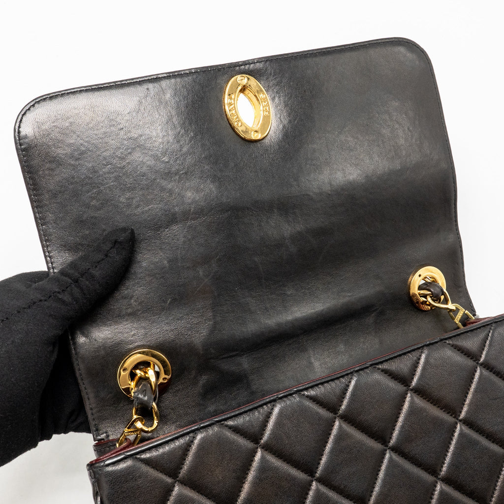CHANEL VINTAGE LARGE SQUARE FLAP BAG LAMBSKIN BLACK GHW