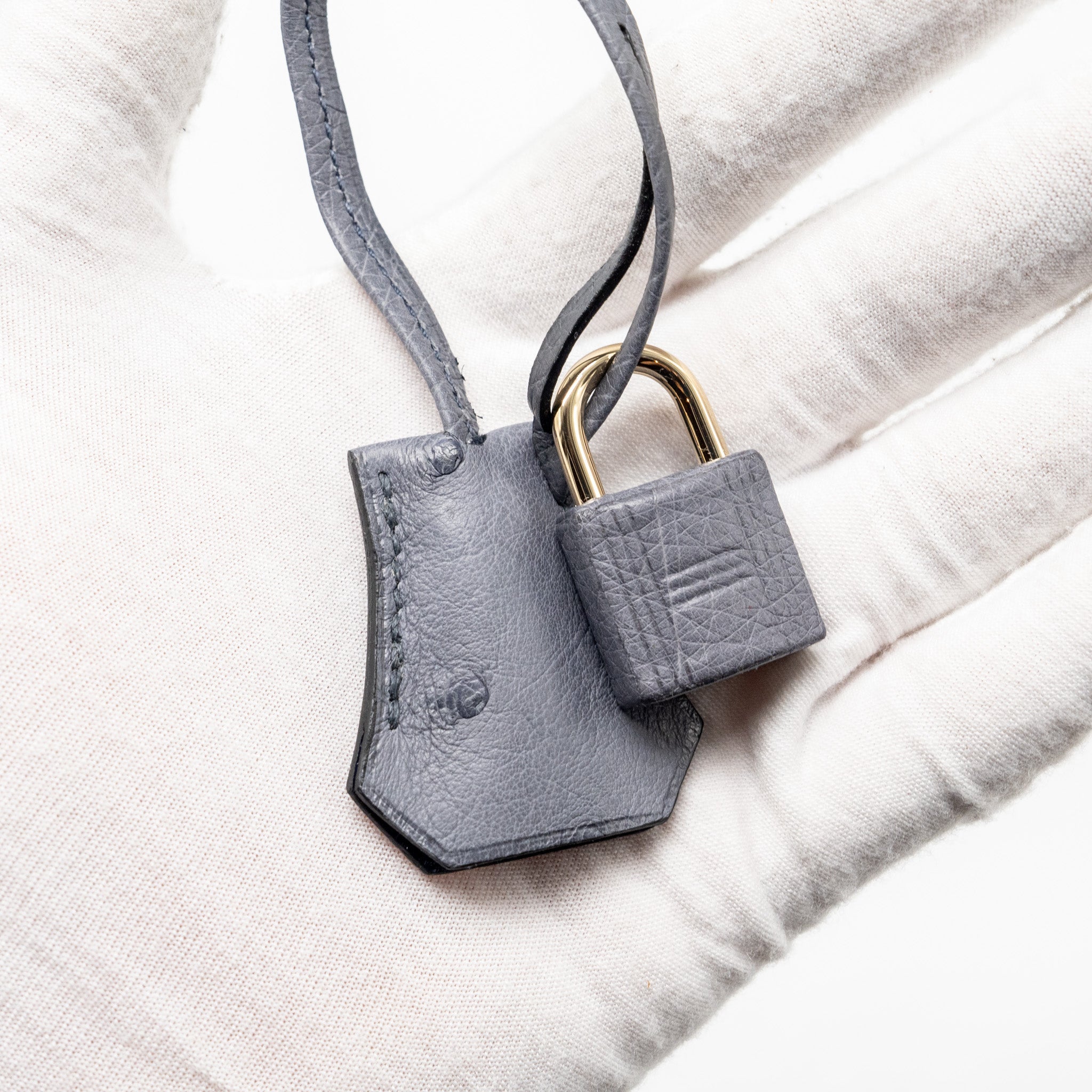 HERMES BIRKIN 25 SPECIAL ORDER OSTRICH GRIS AGATE/BLUE IRIS LGHW